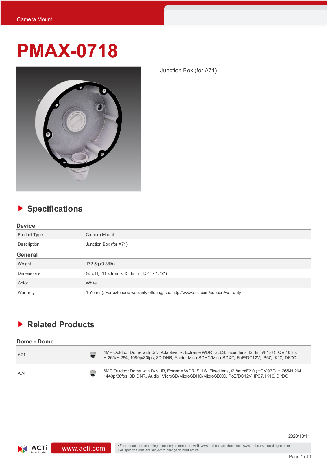 ACTi PMAX-0718 Specsheet