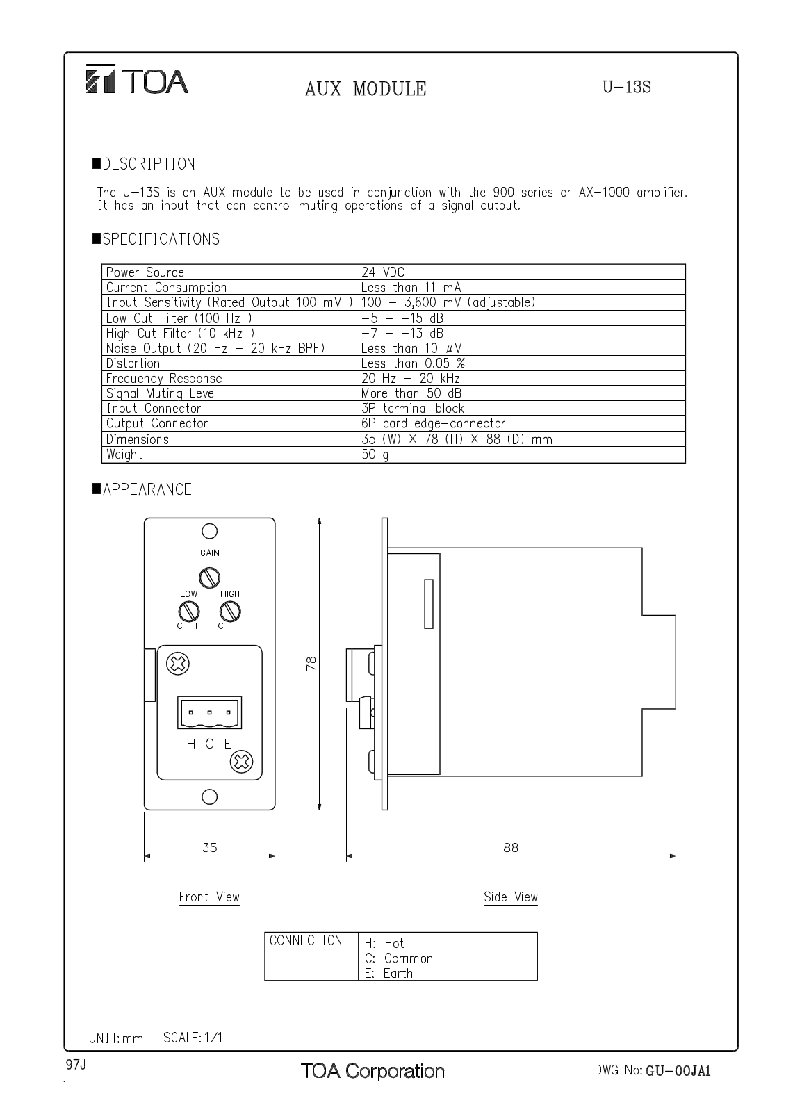 TOA U-13S User Manual