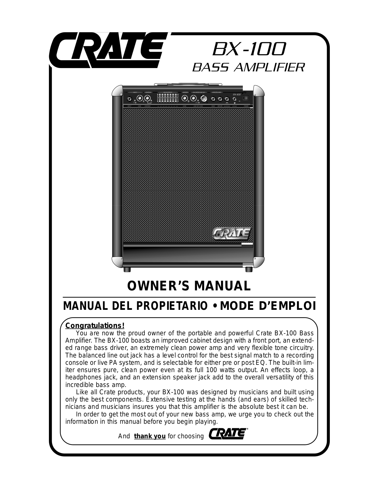 Crate Amplifiers BX-100 User Manual