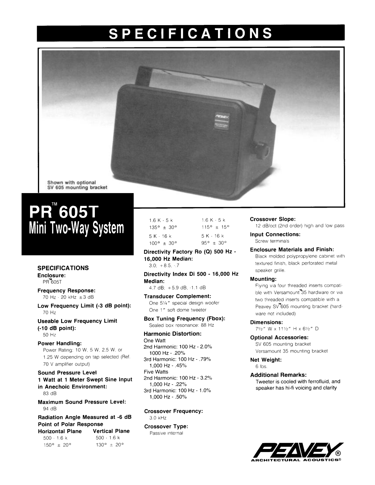 Peavey PR 605T DATASHEET