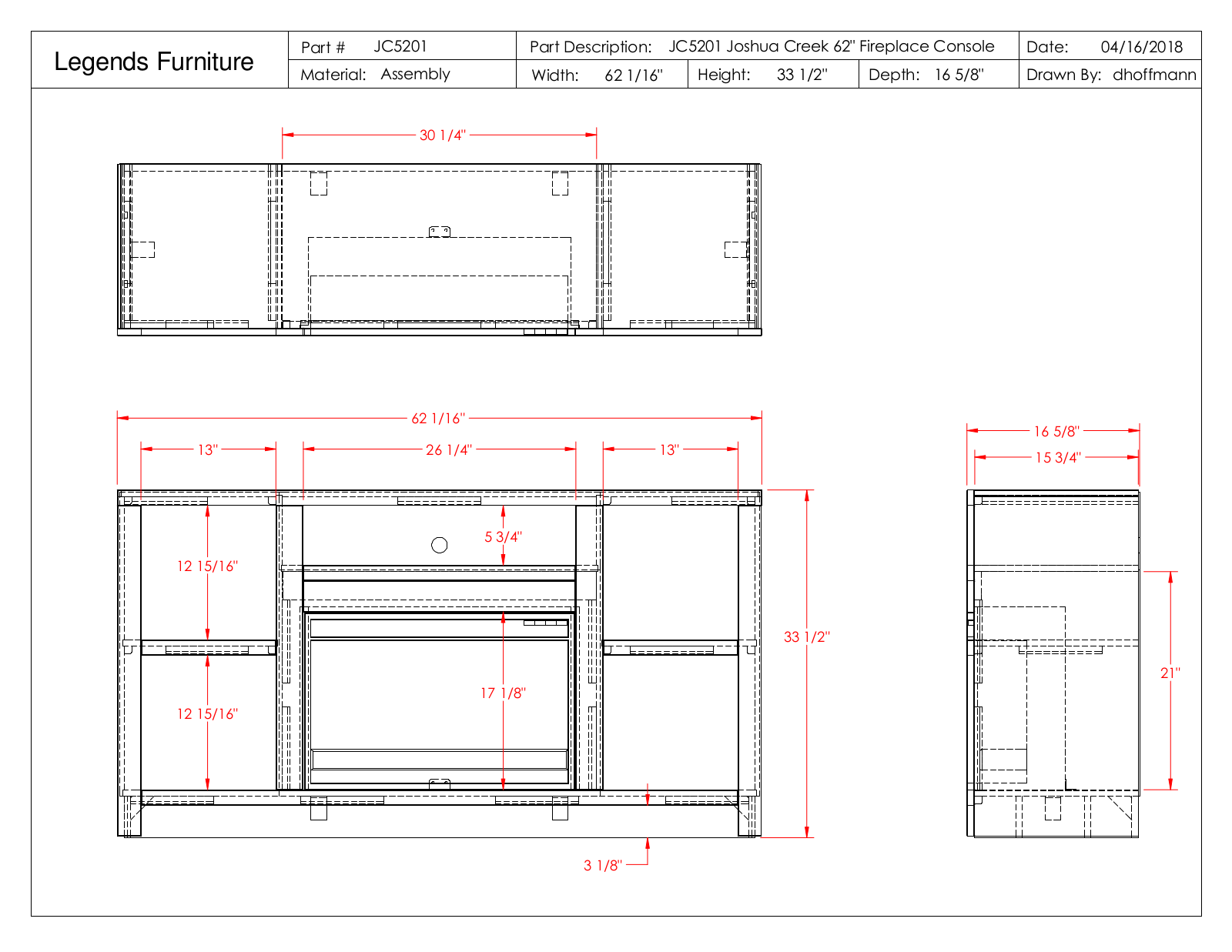 Legends Furniture JC5201 Dimensions Guide