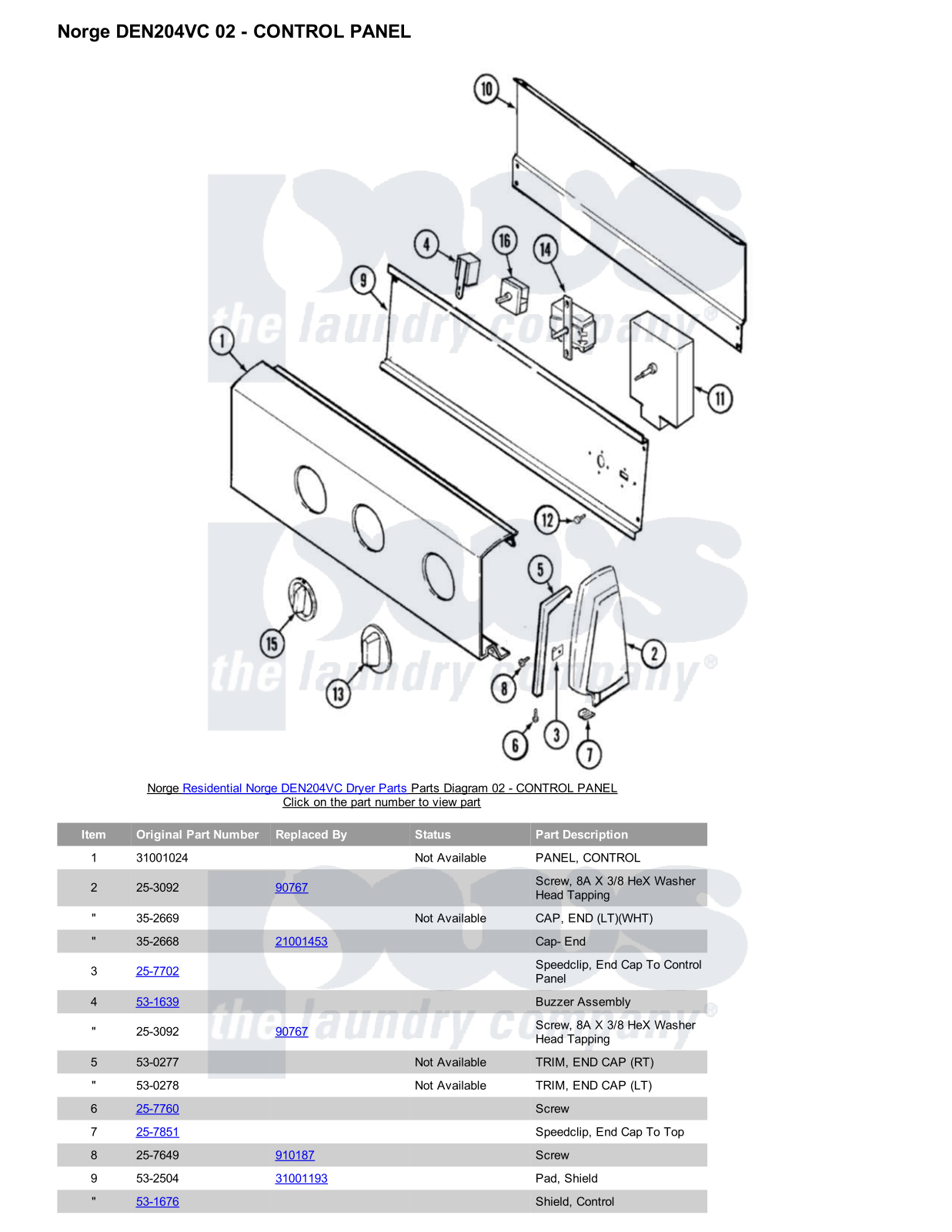 Norge DEN204VC Parts Diagram