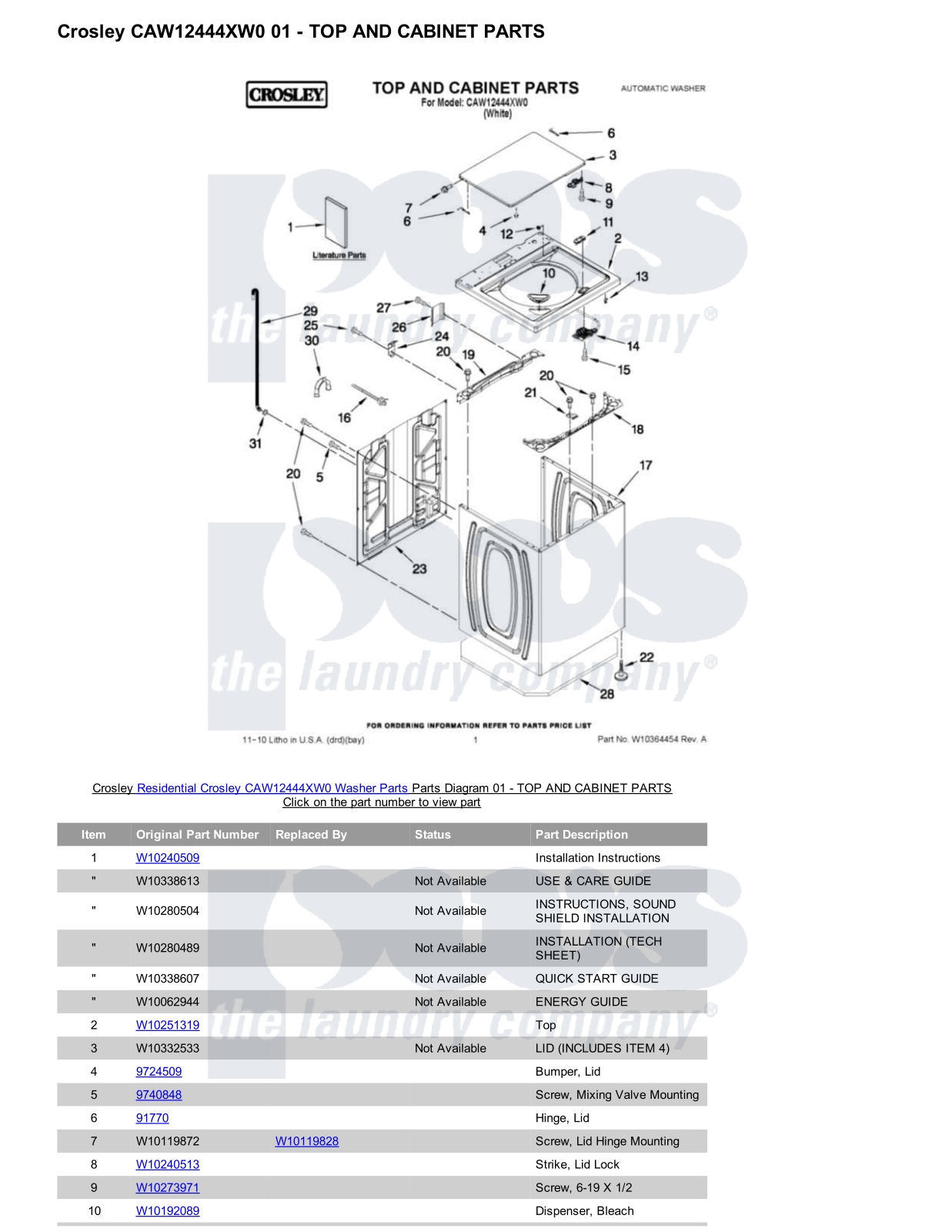 Crosley CAW12444XW0 Parts Diagram