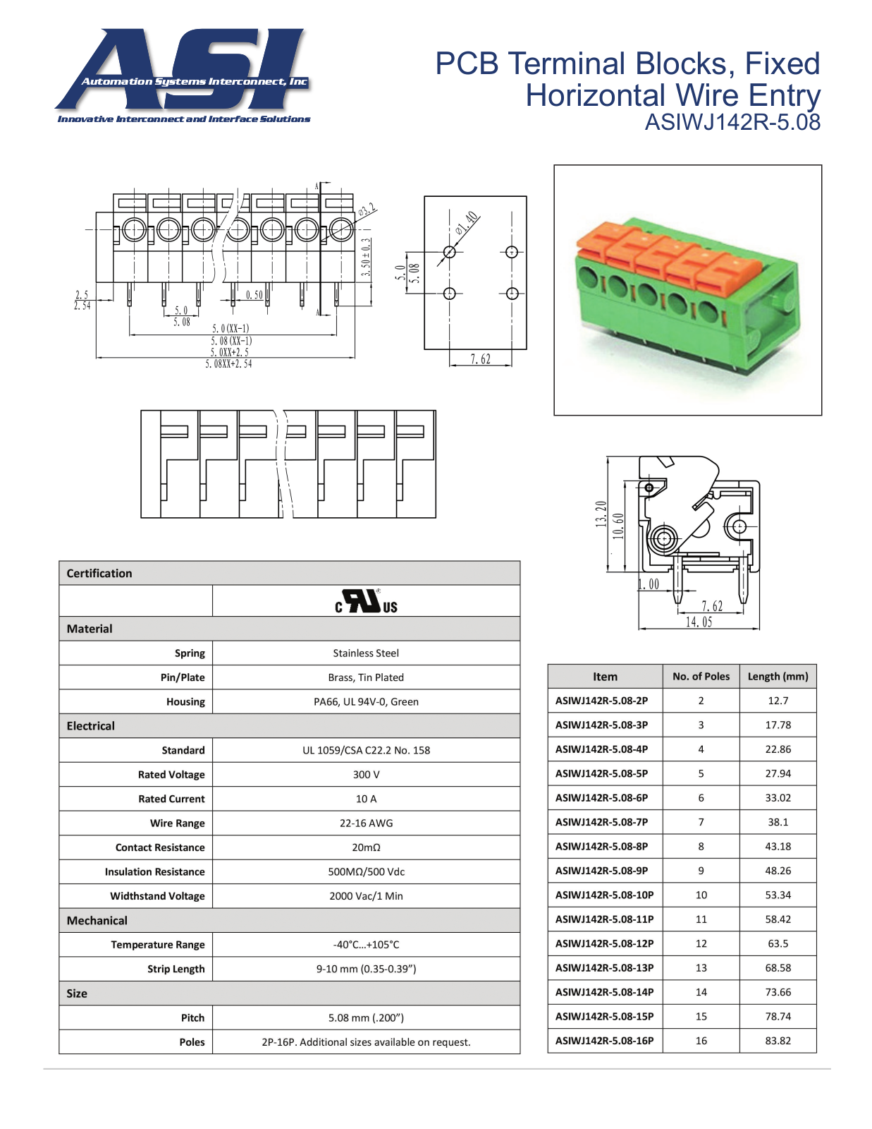 ASI-Automation Systems Interconnect ASIWJ142R-5.08 Data Sheet