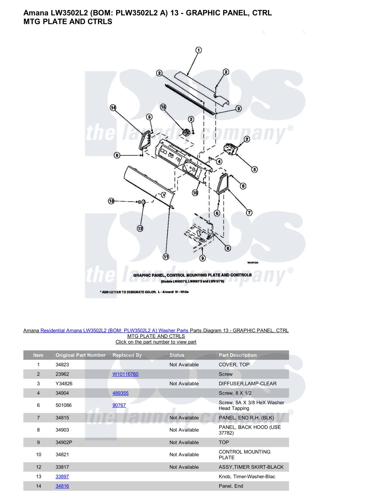 Amana LW3502L2 Parts Diagram