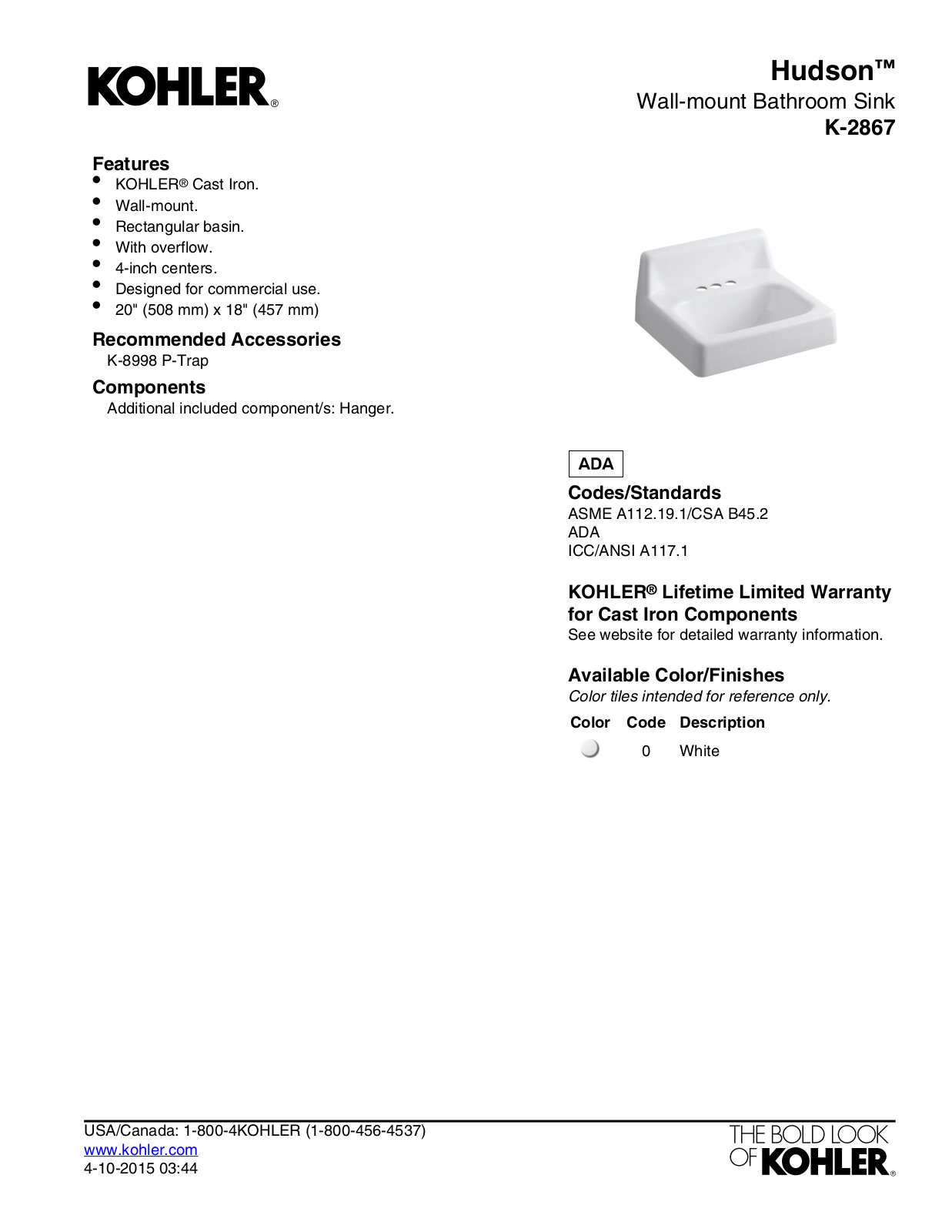 Kohler KOH18255 Specifications - ManualMachine.com