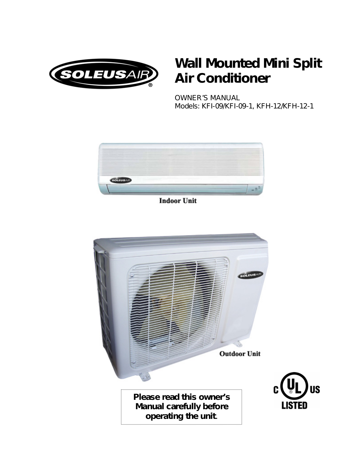 Soleus Air KFI-09, KFH-12, KFH-12-1, KFI-09-1 User Manual