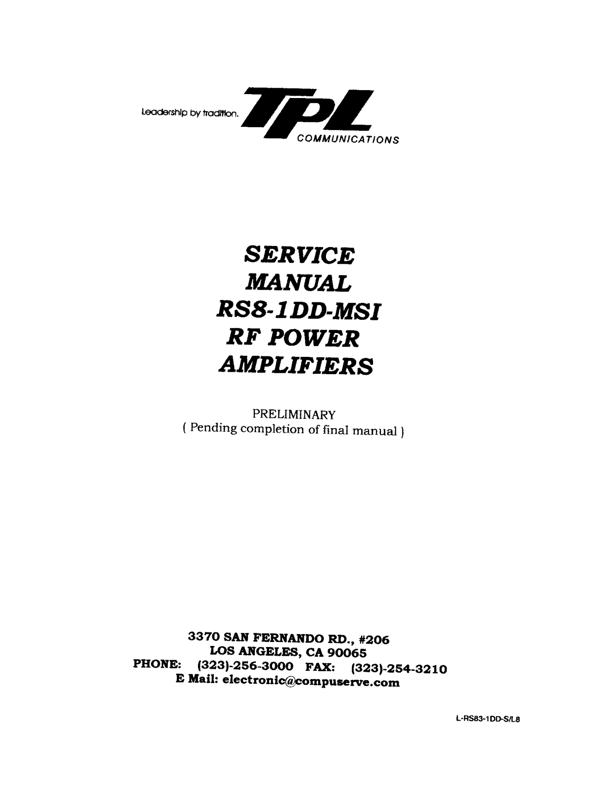 TPL Communications 8 1DD S User Manual