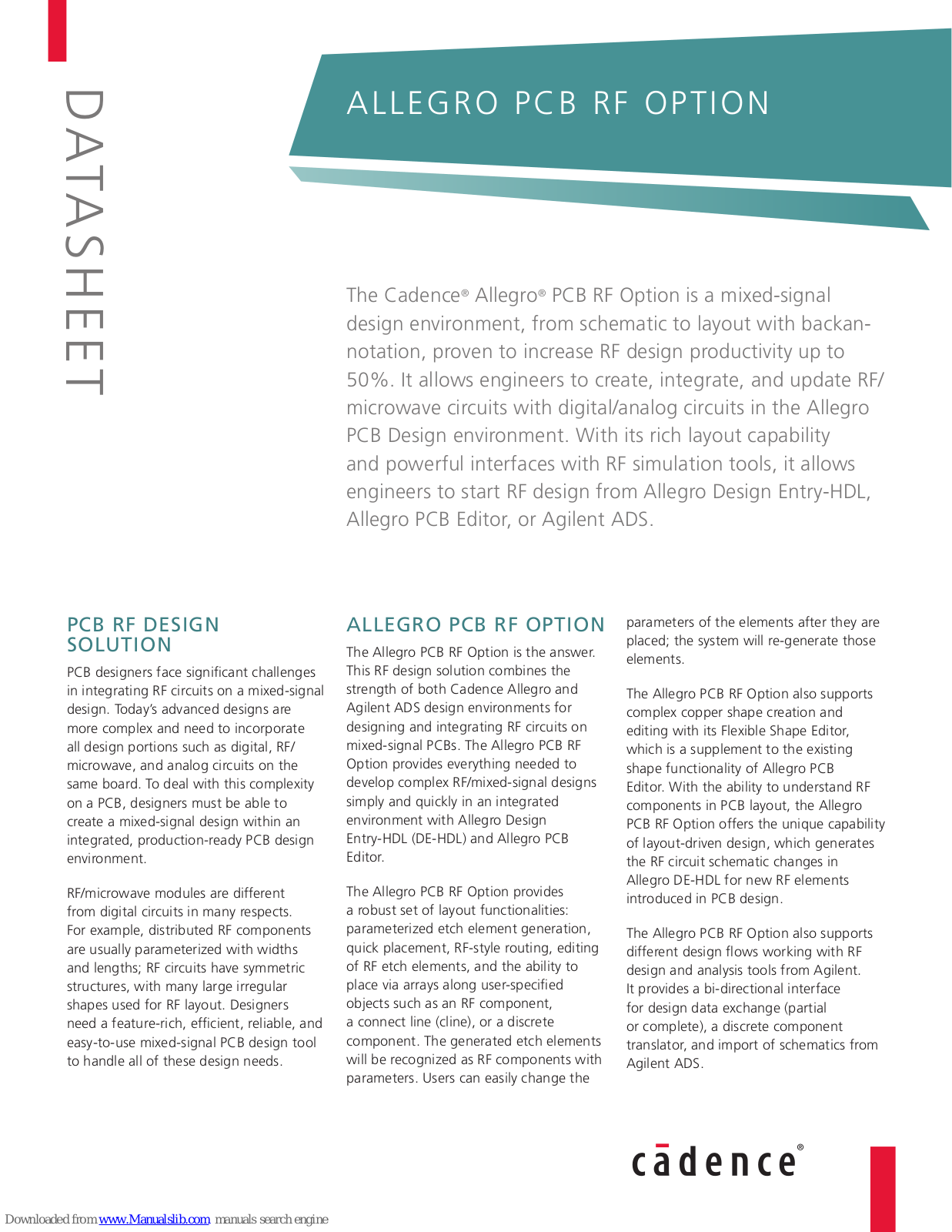 Cadence ALLEGRO PCB RF OPTION Datasheet