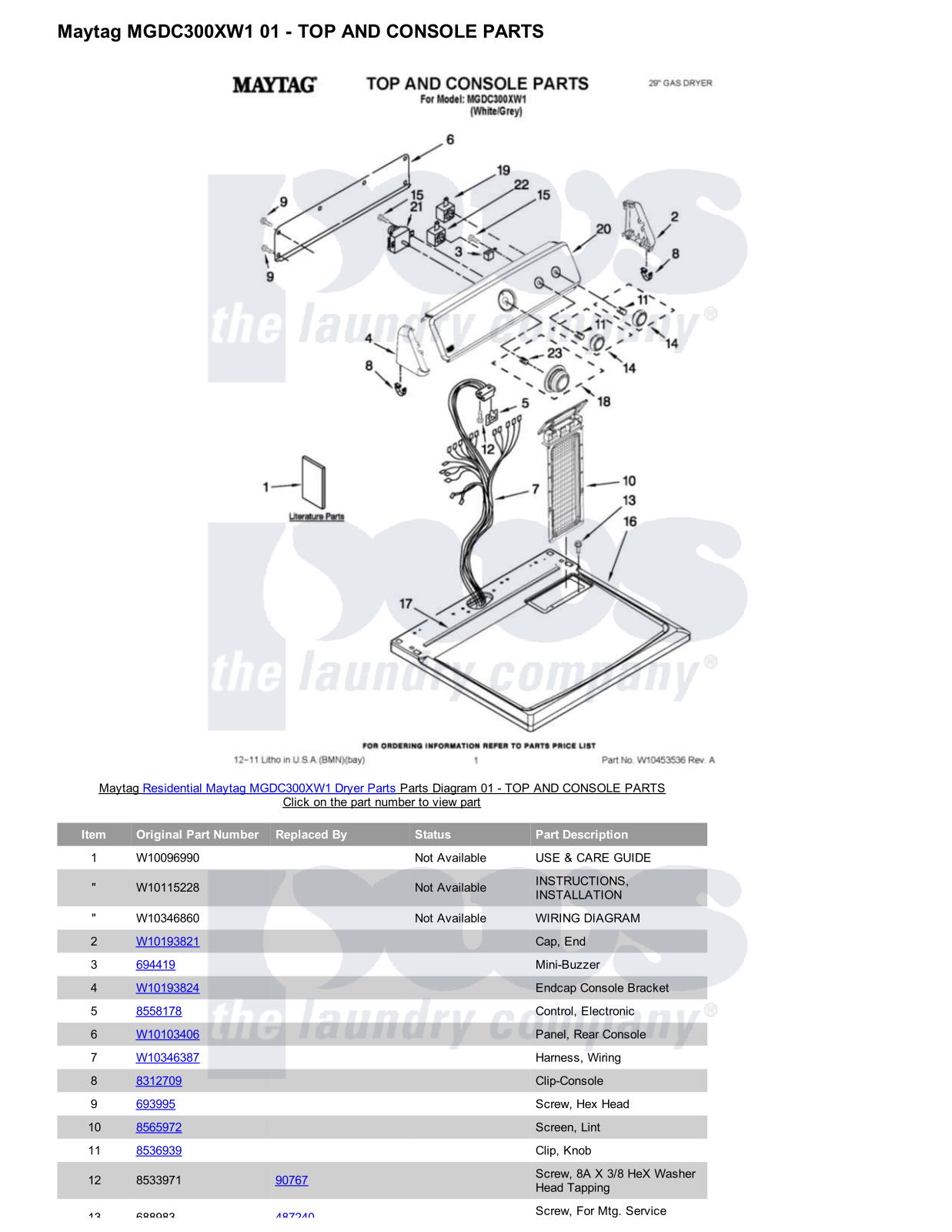 Maytag MGDC300XW1 Parts Diagram