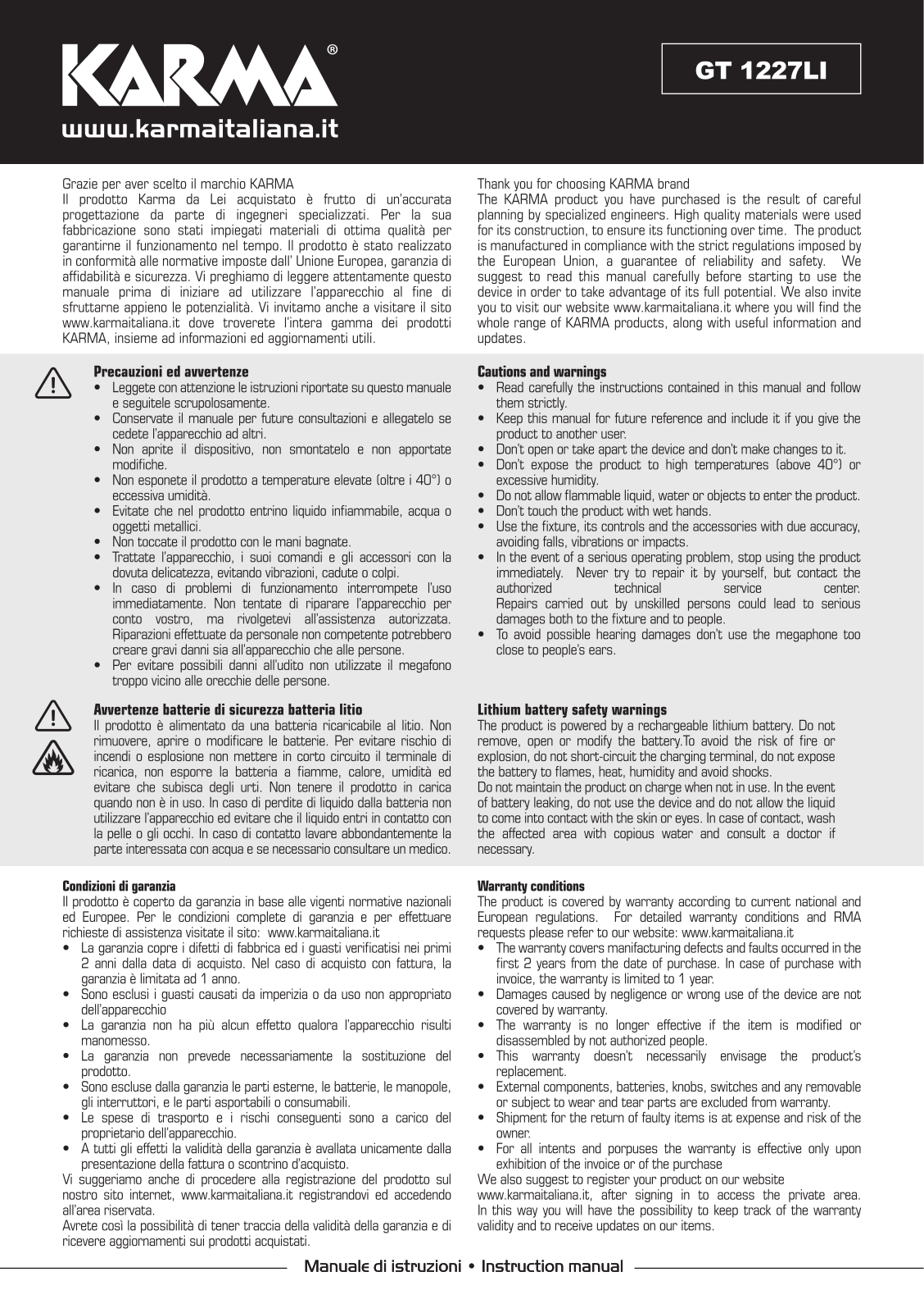 karma GT 1227LI User guide - ManualMachine.com