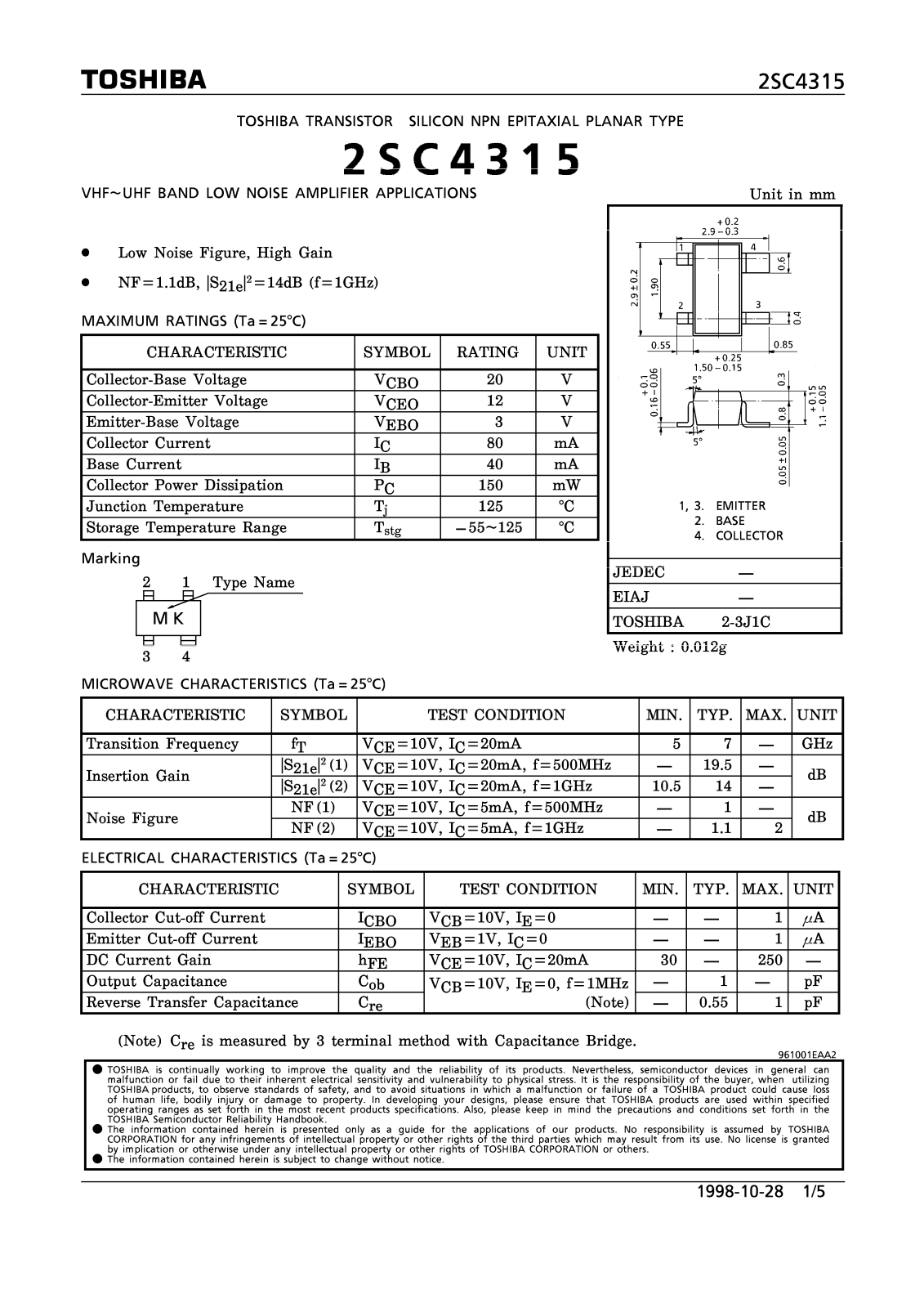 Toshiba 2SC4315 Datasheet