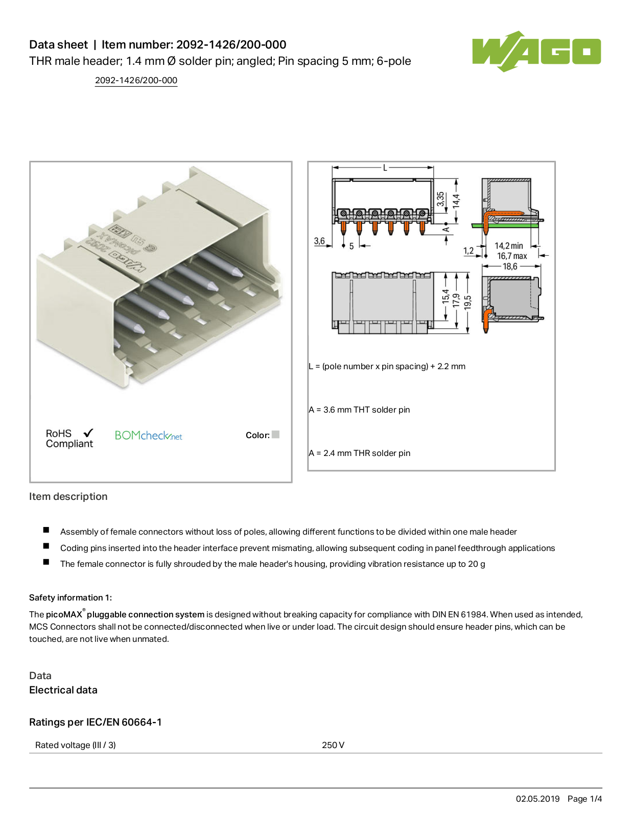 Wago 2092-1426/200-000 Data Sheet