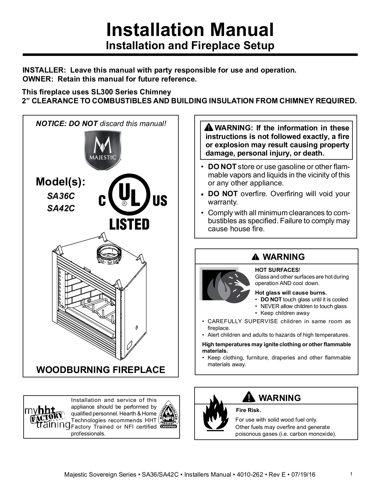 Majestic SA42C, SA36C Installation Manual