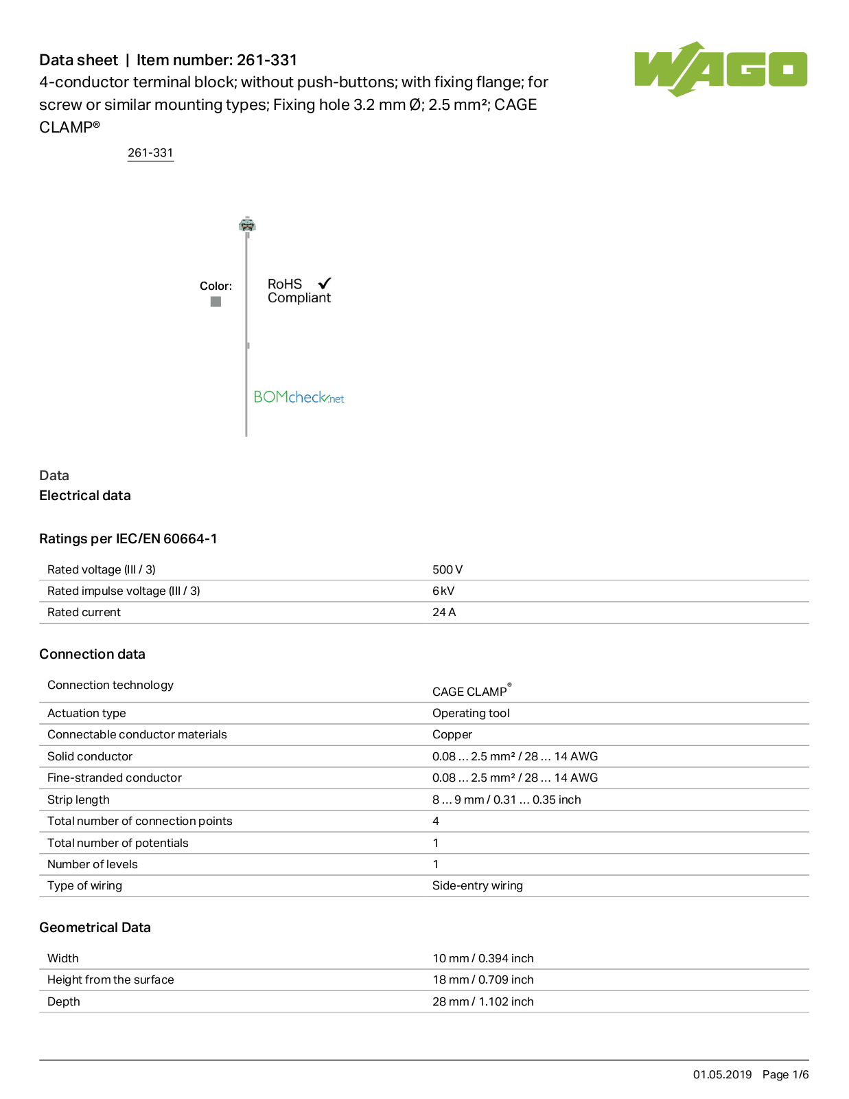 Wago 261-331 Data Sheet