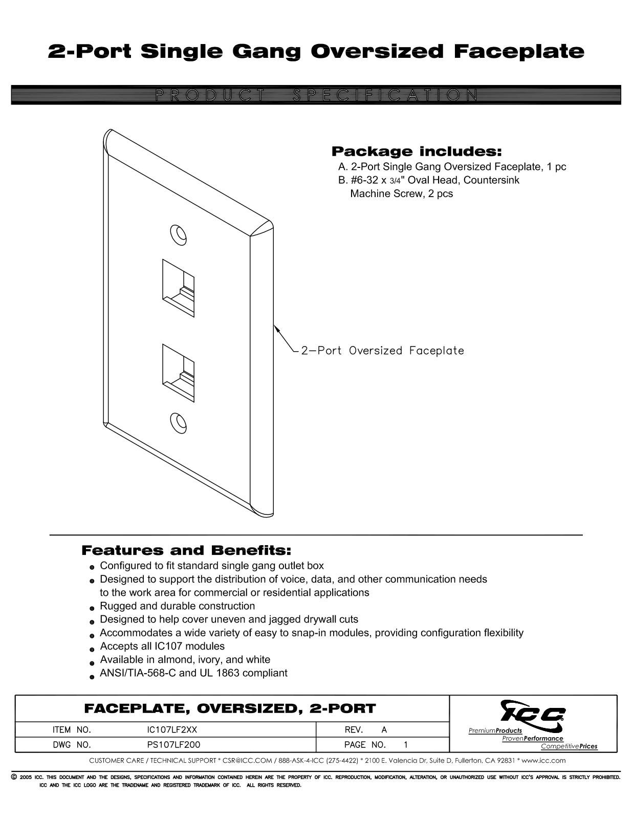 ICC IC107LF2AL, IC107LF2IV Specsheet