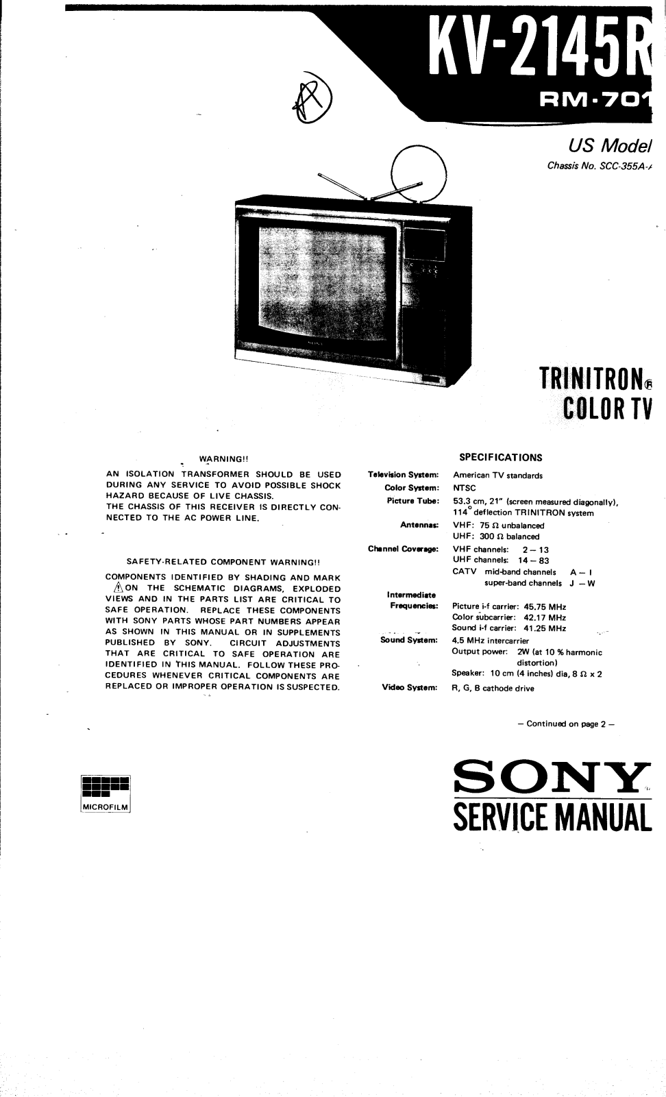 Sony KV-2145R Operating manual