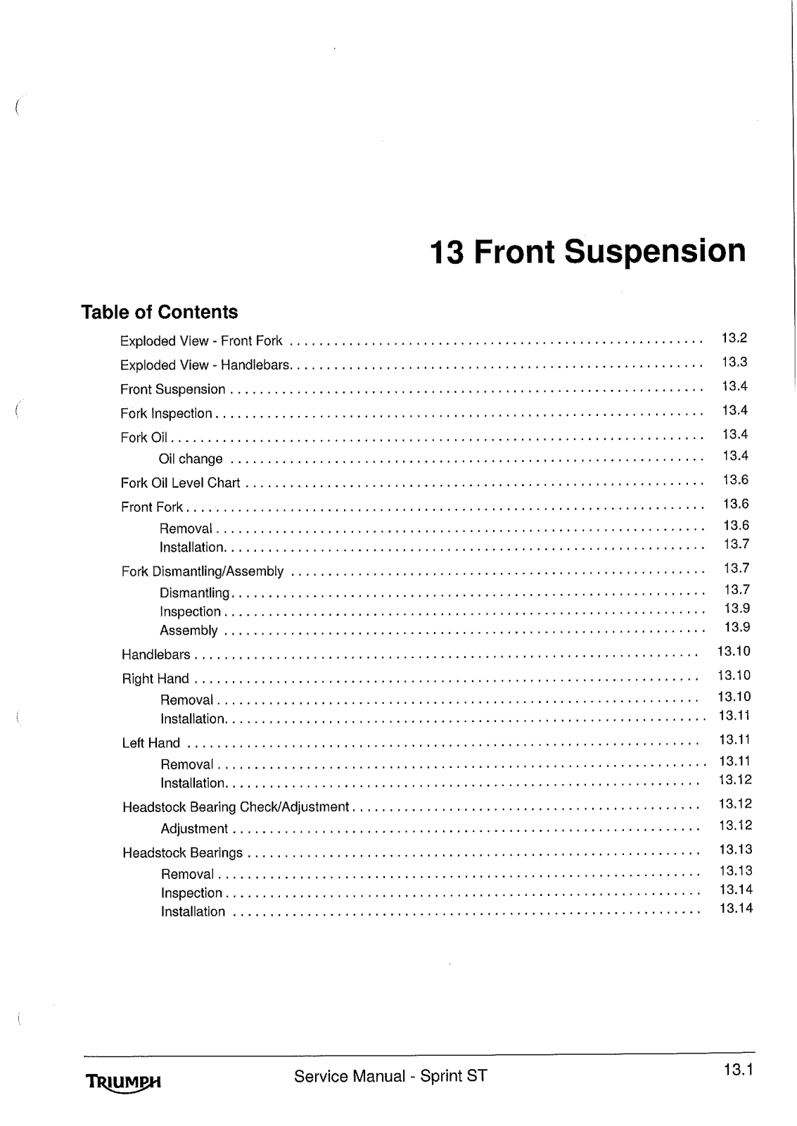 TRIUMPH Sprint St Service Repair Manual 13.1 13.16 Front Suspension