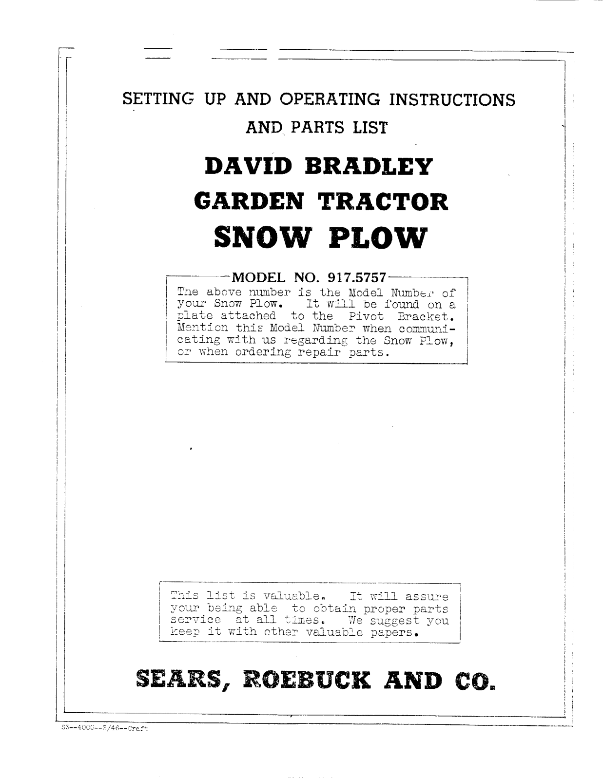 David Bradley 917.5757 Operating instructions