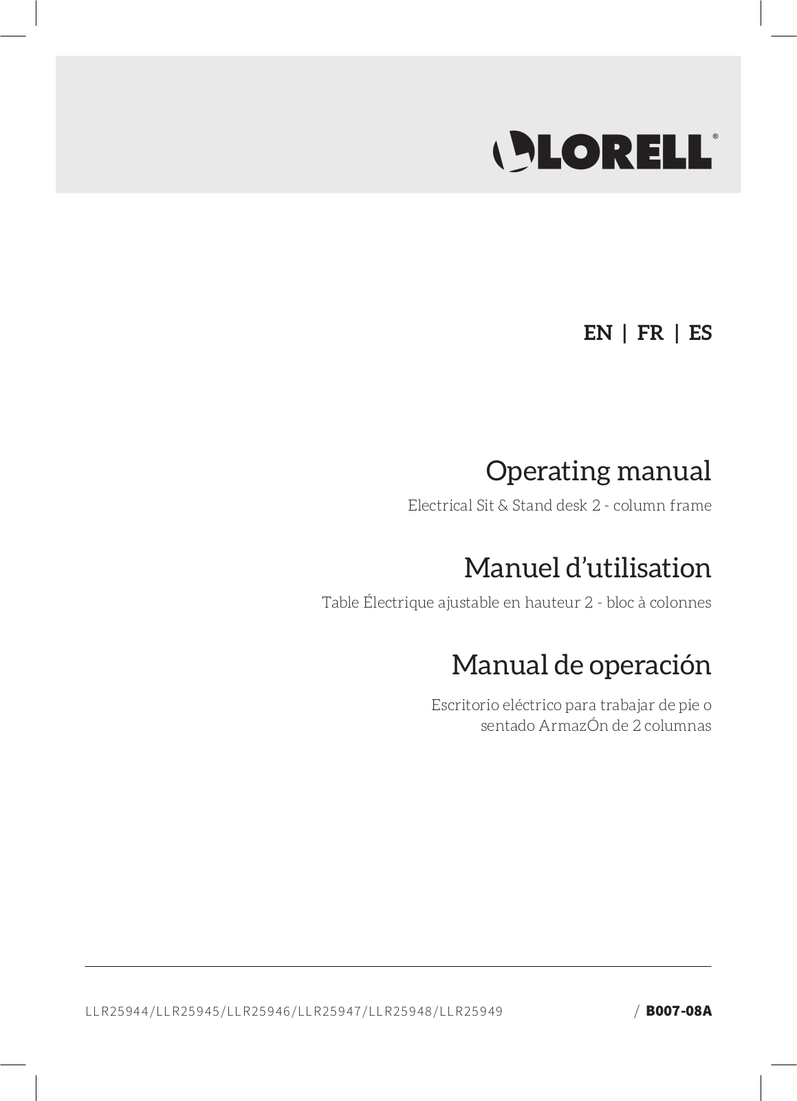Lorell LLR25944, LLR25945, LLR25949, LLR25946, LLR25947 Operating Manual - ManualMachine.com