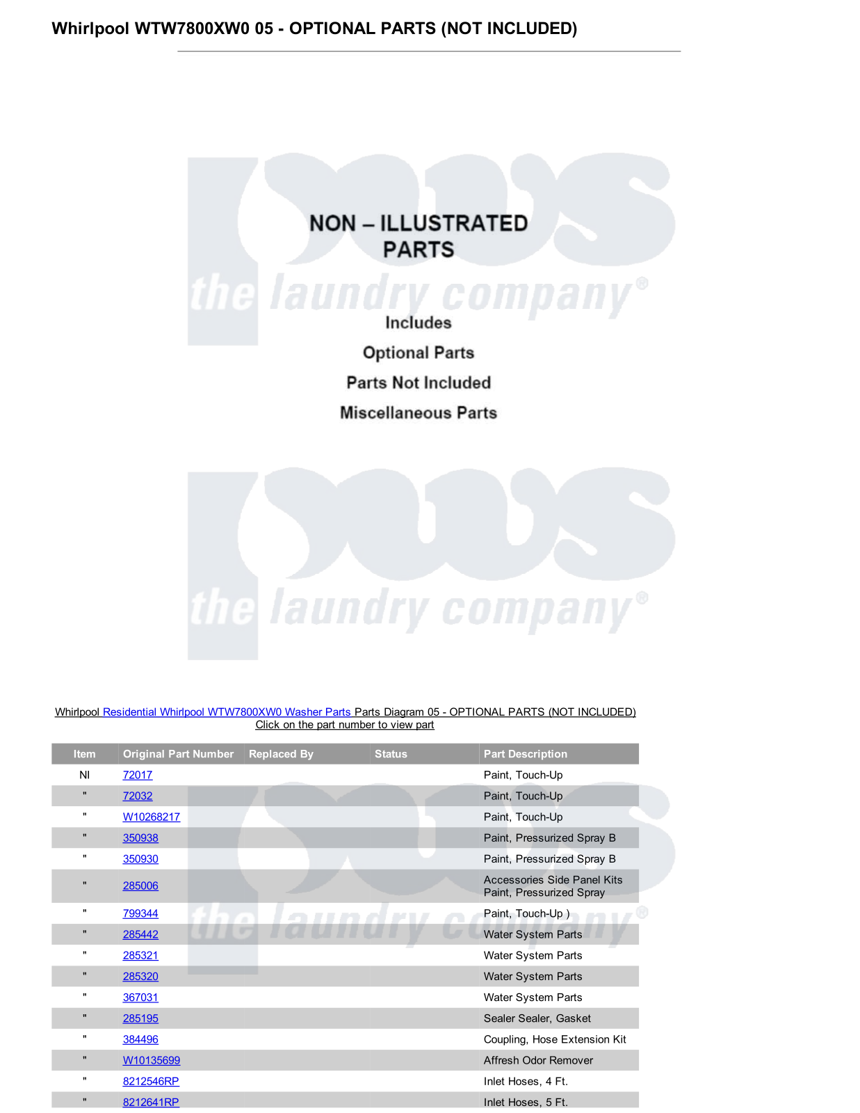 Whirlpool WTW7800XW0 Parts Diagram