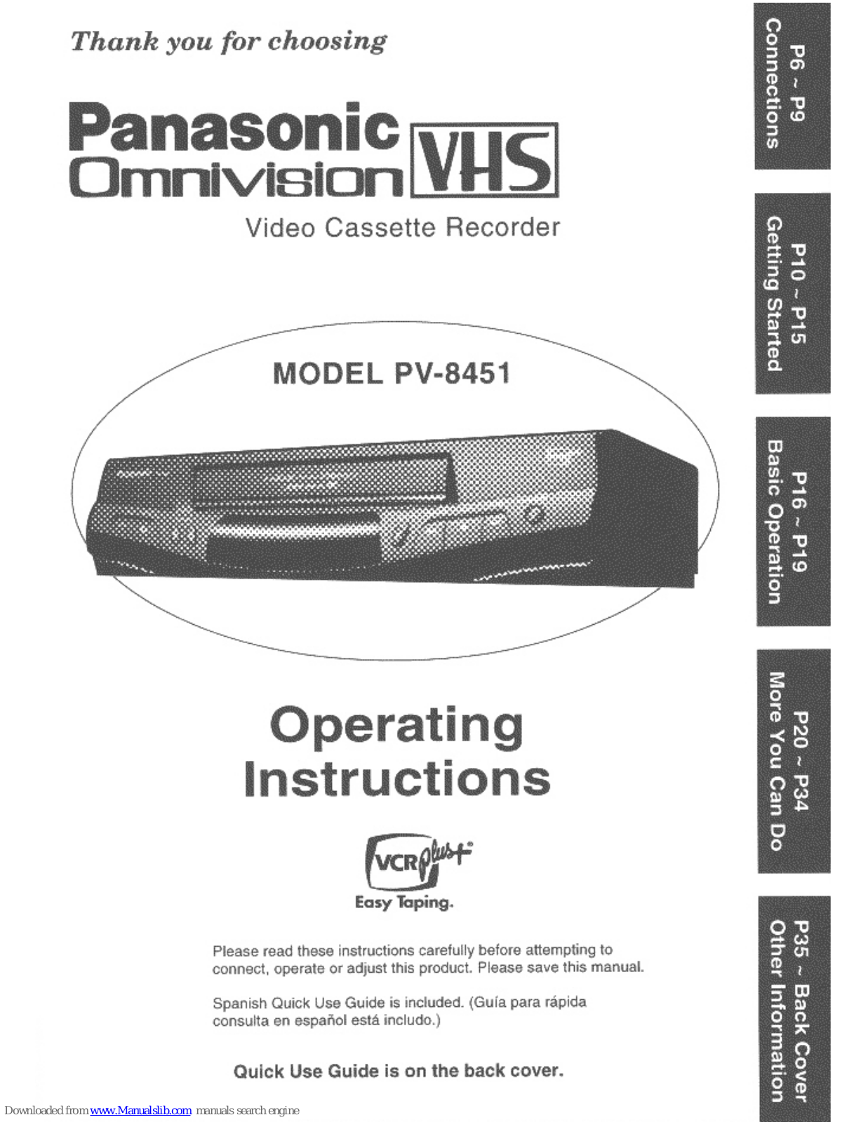 Panasonic Omnivision PV-8451 Operating Instructions Manual