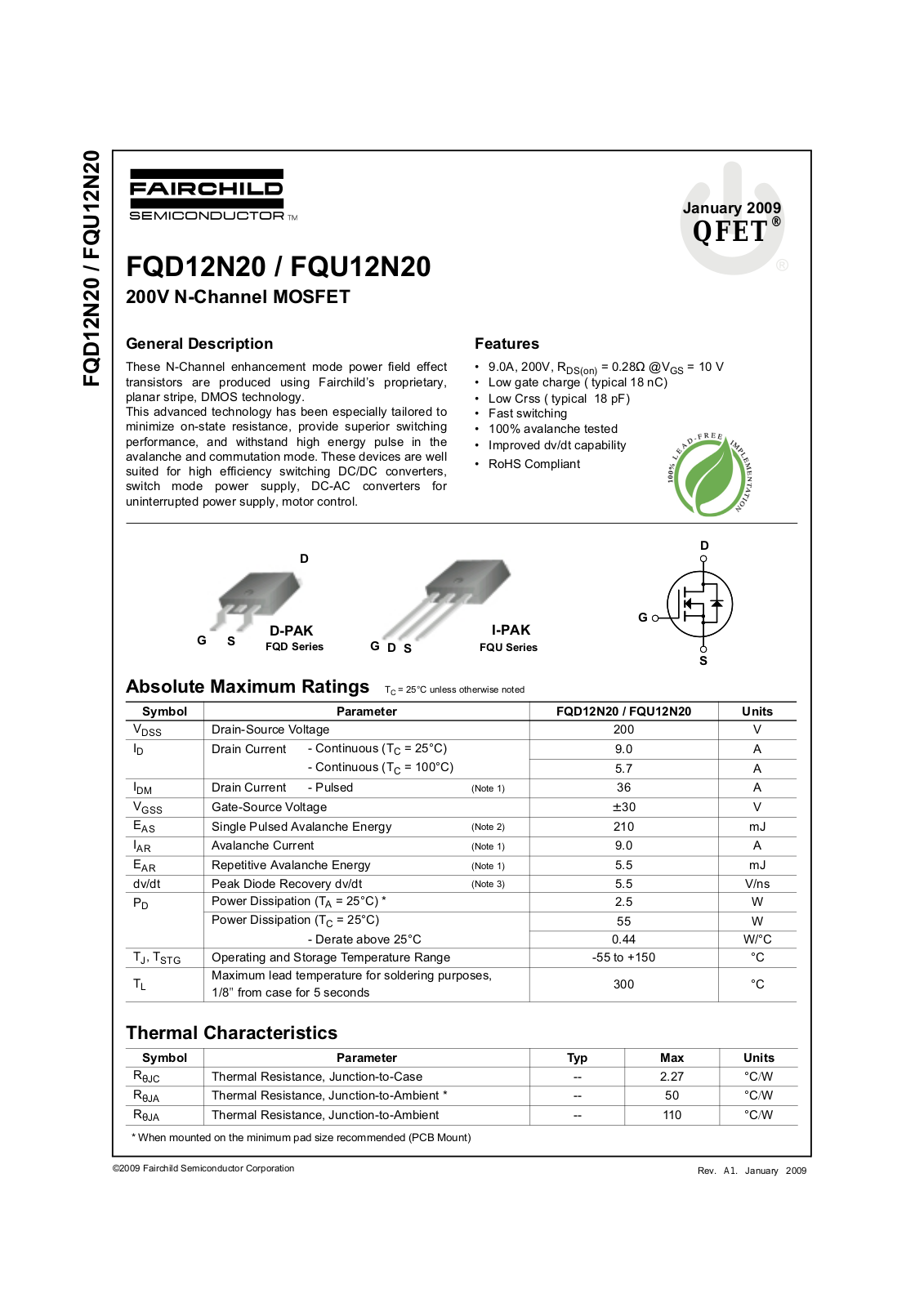 Fairchild FQD12N20, FQU12N20 service manual