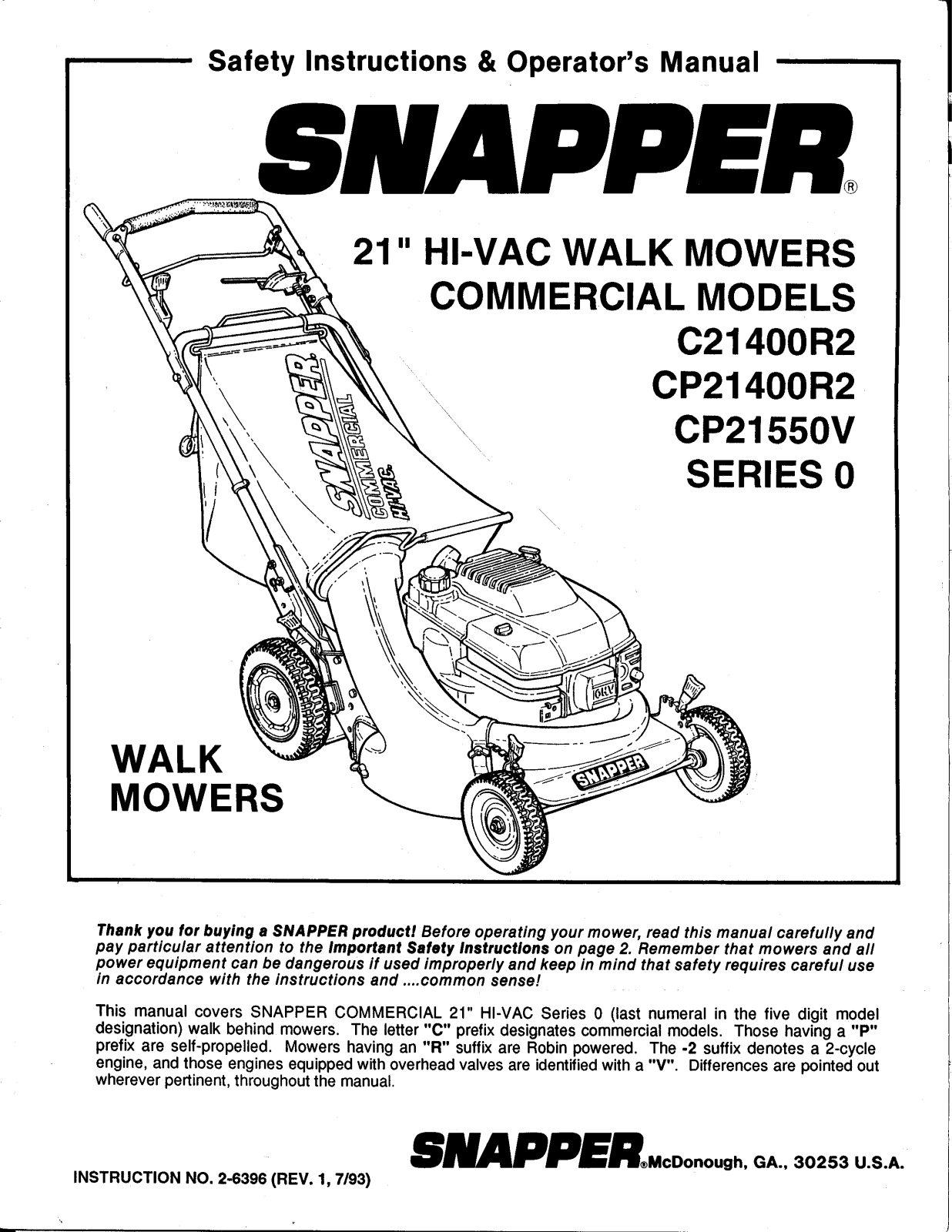 Snapper CP21550V User Manual