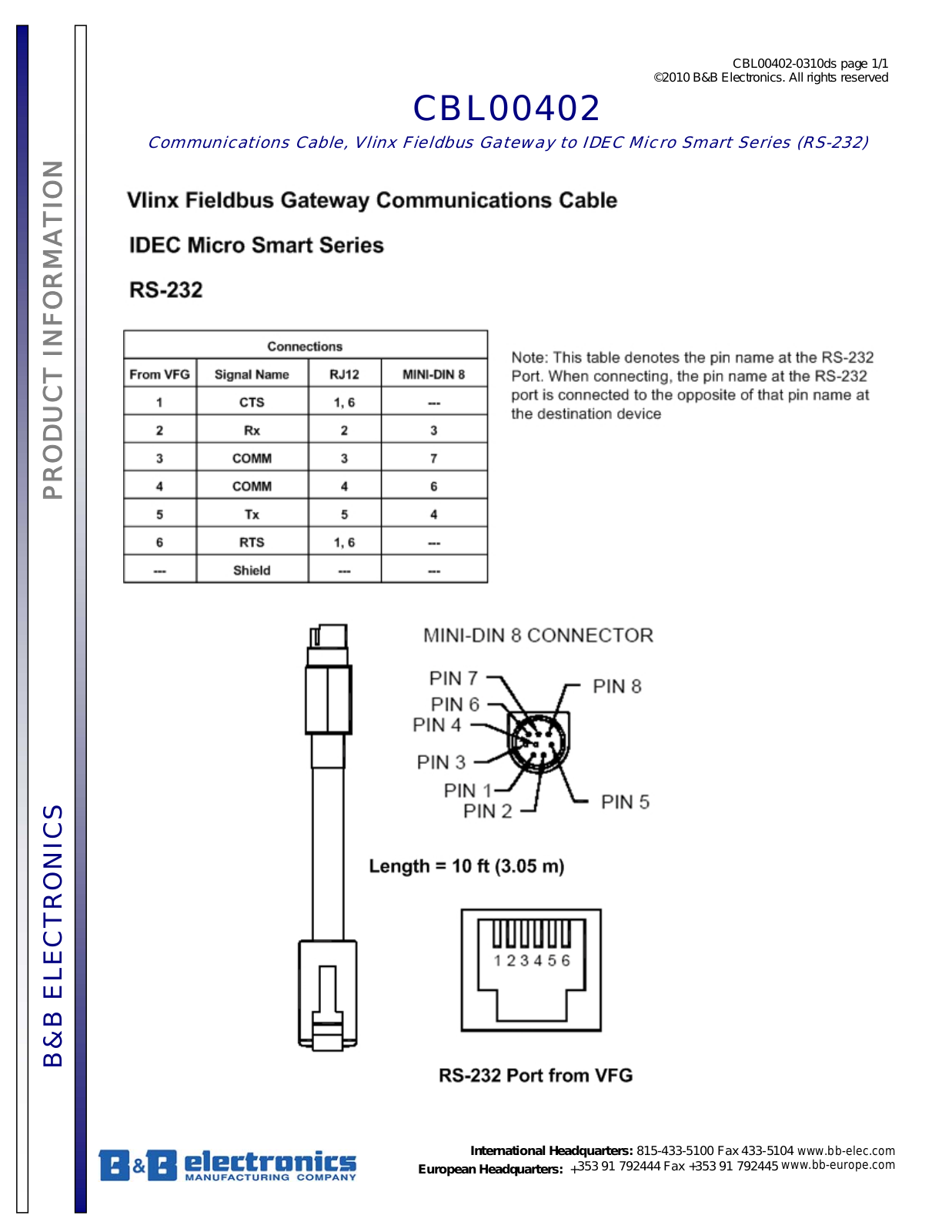 B&B Electronics CBL00402 Datasheet