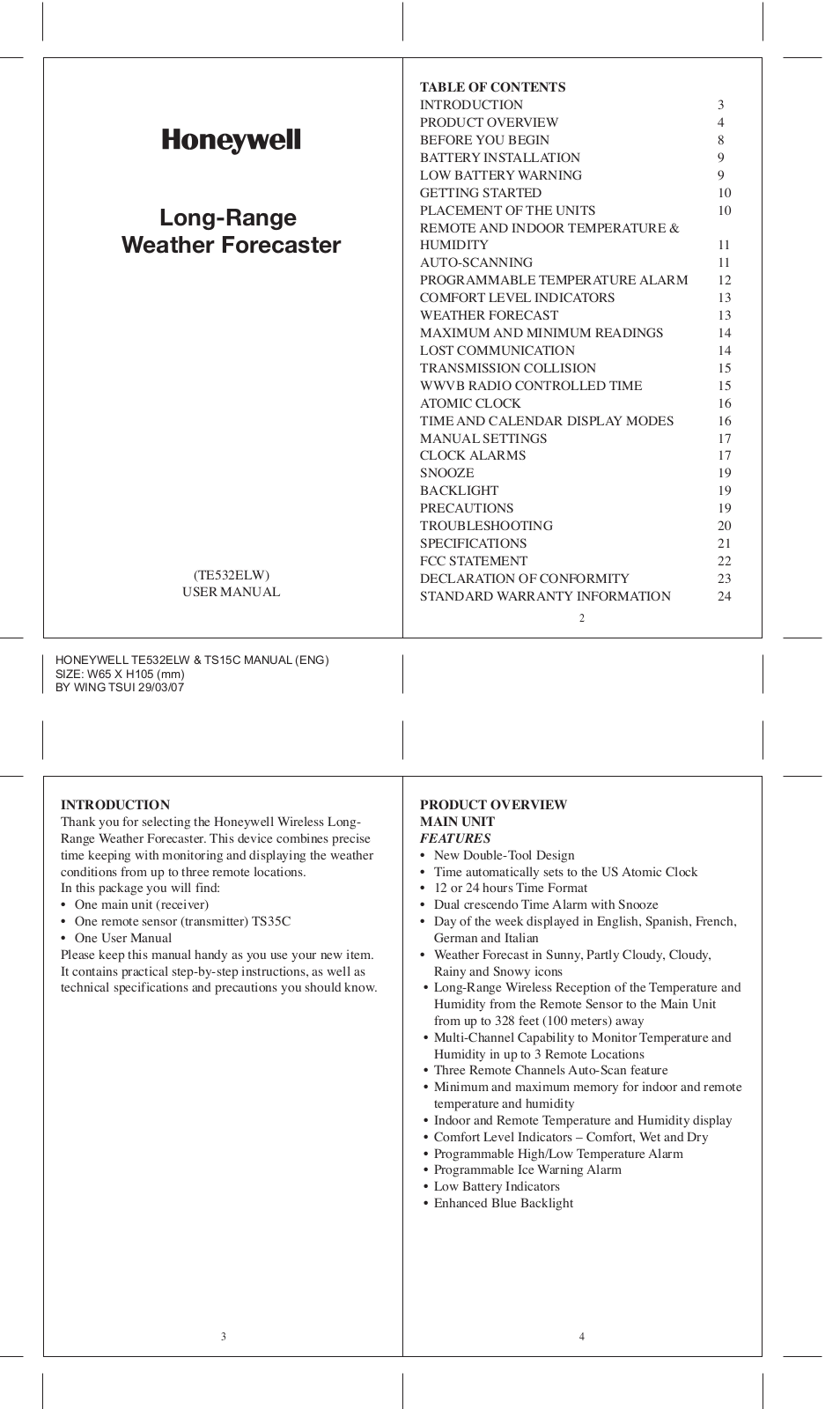 Honeywell TE532ELW User Manual