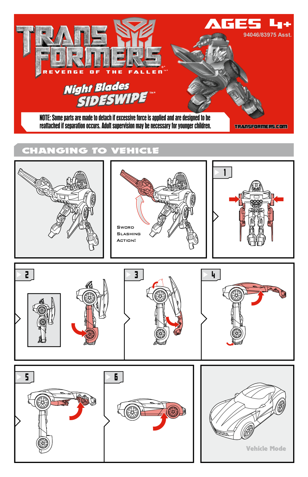 Hasbro TRANSFORMERS NIGHT BLADES SIDESWIPE User Manual