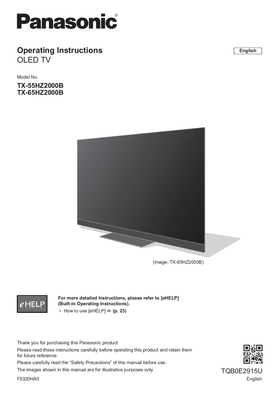 Panasonic TX-65HZ2000B, TX-55HZ2000B Operating Instruction