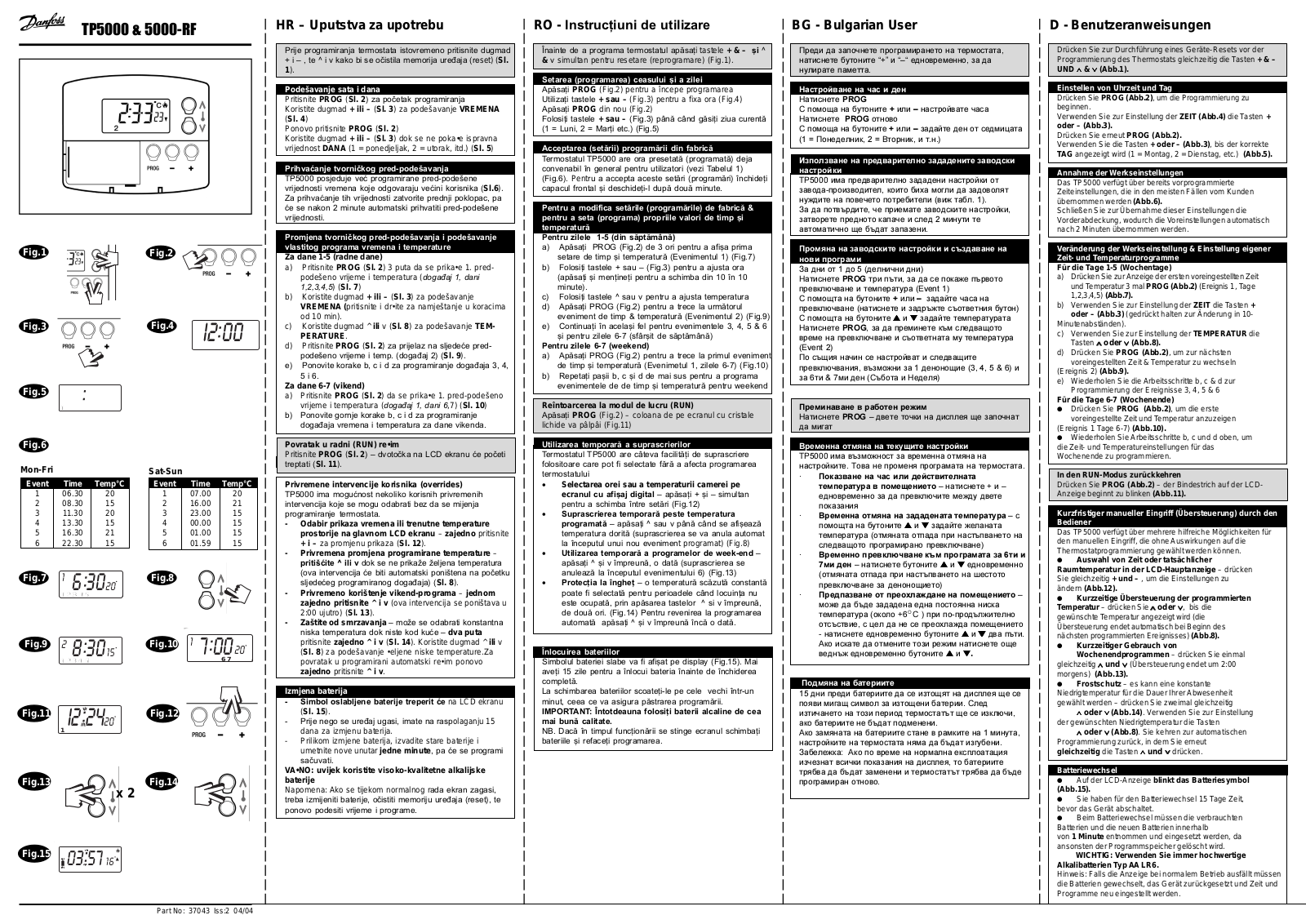 Danfoss TP5000, TP5000-RF Installation guide