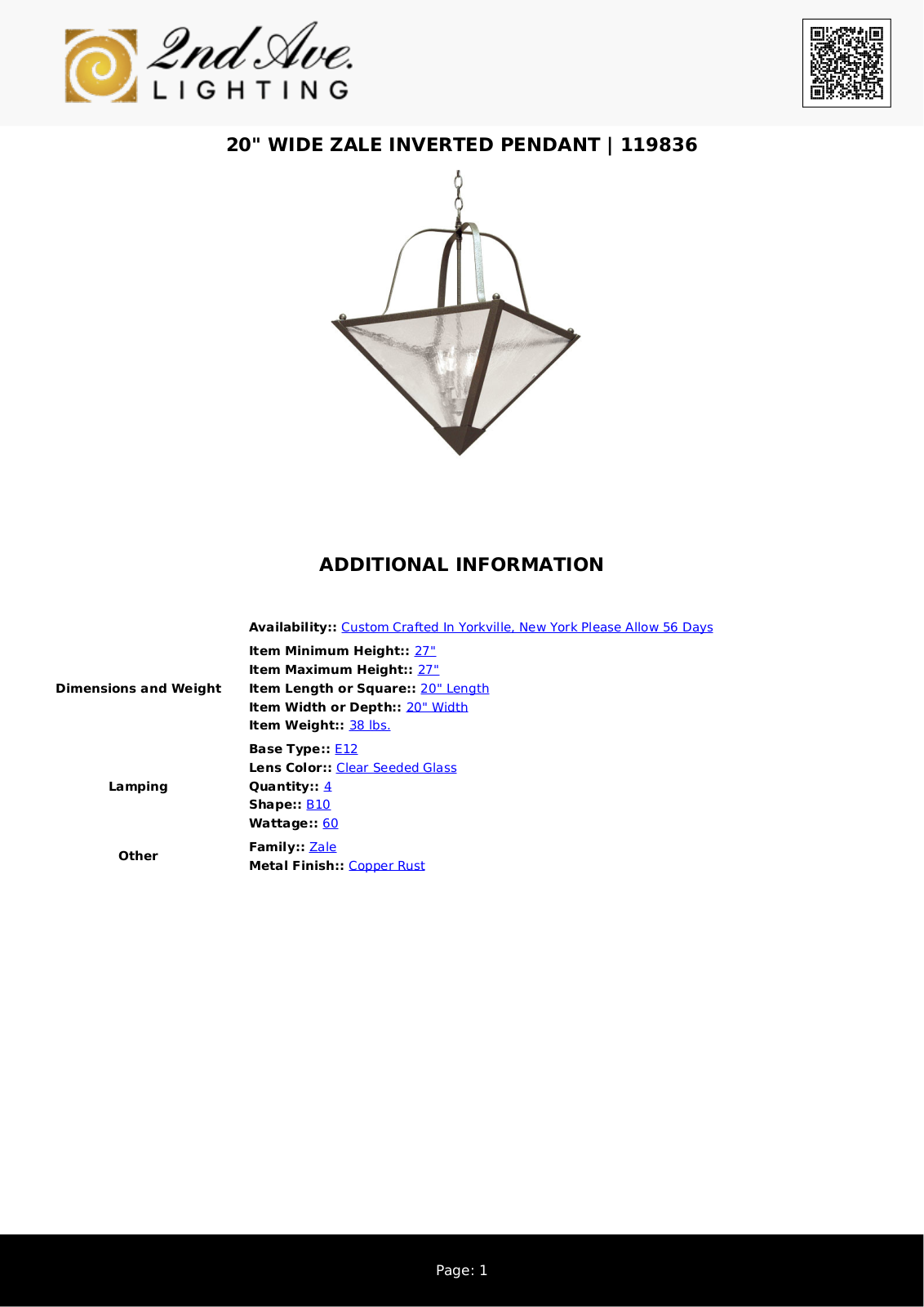2nd Ave Design W008325019 Specifications - ManualMachine.com