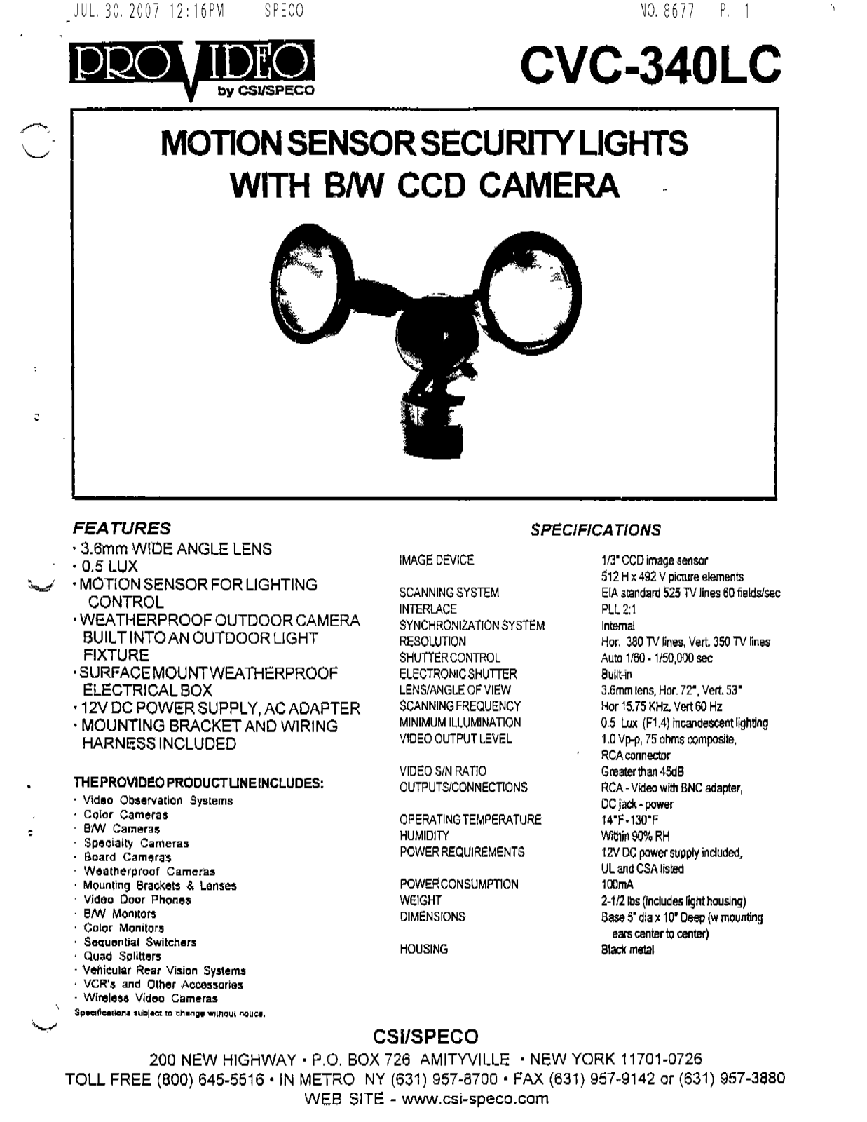 Speco Technologies CVC-340LC User Manual