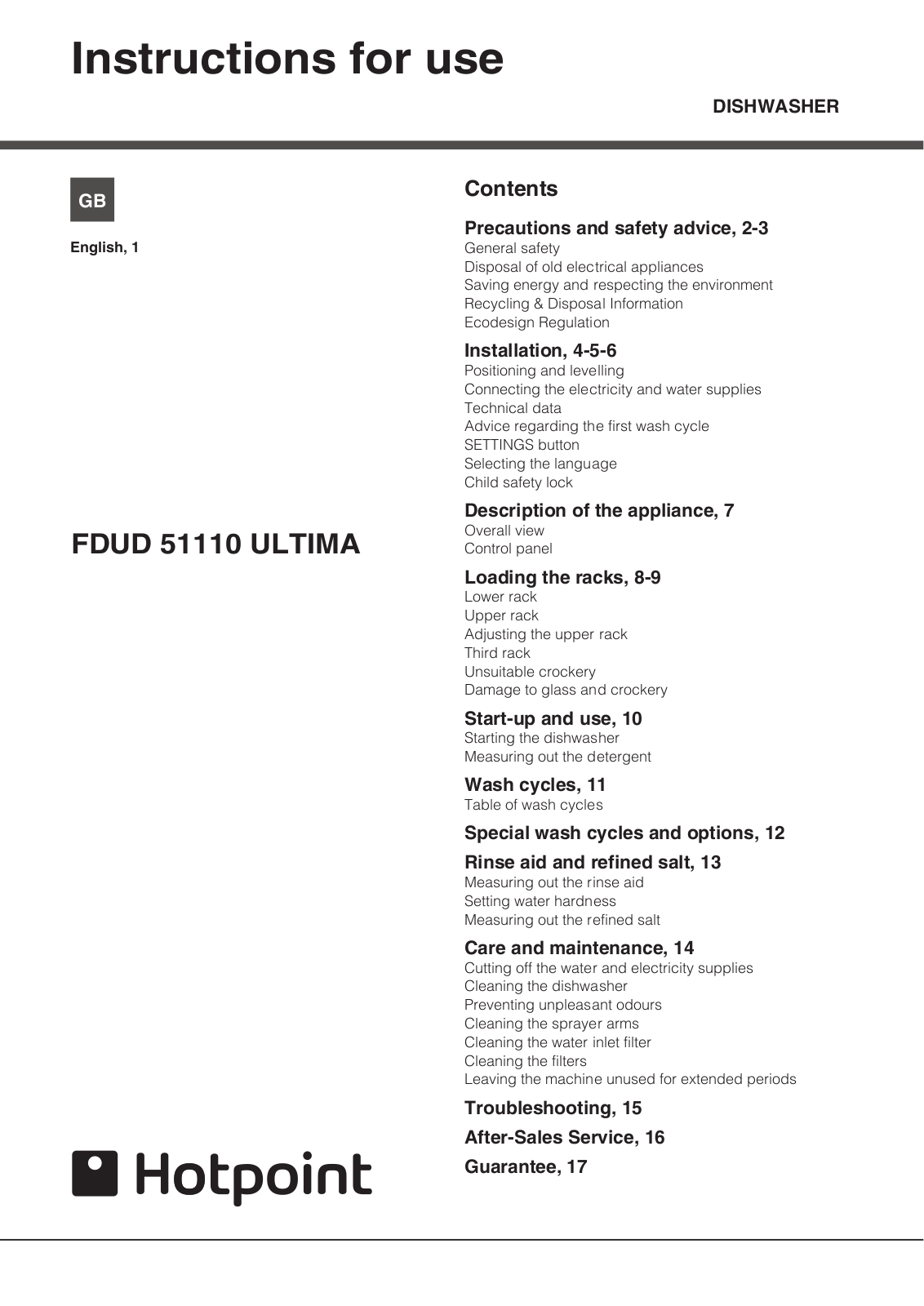 Hotpoint Fdud 51110 User Manual