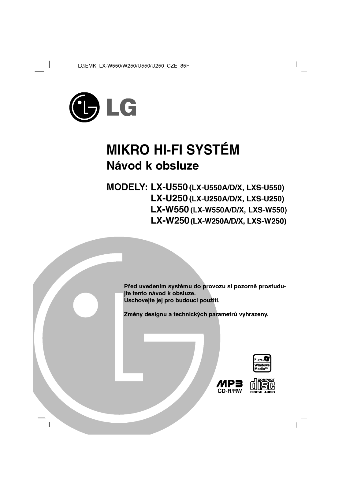 Lg LX-U250, LX-U550, LX-W250, LX-W550 user Manual