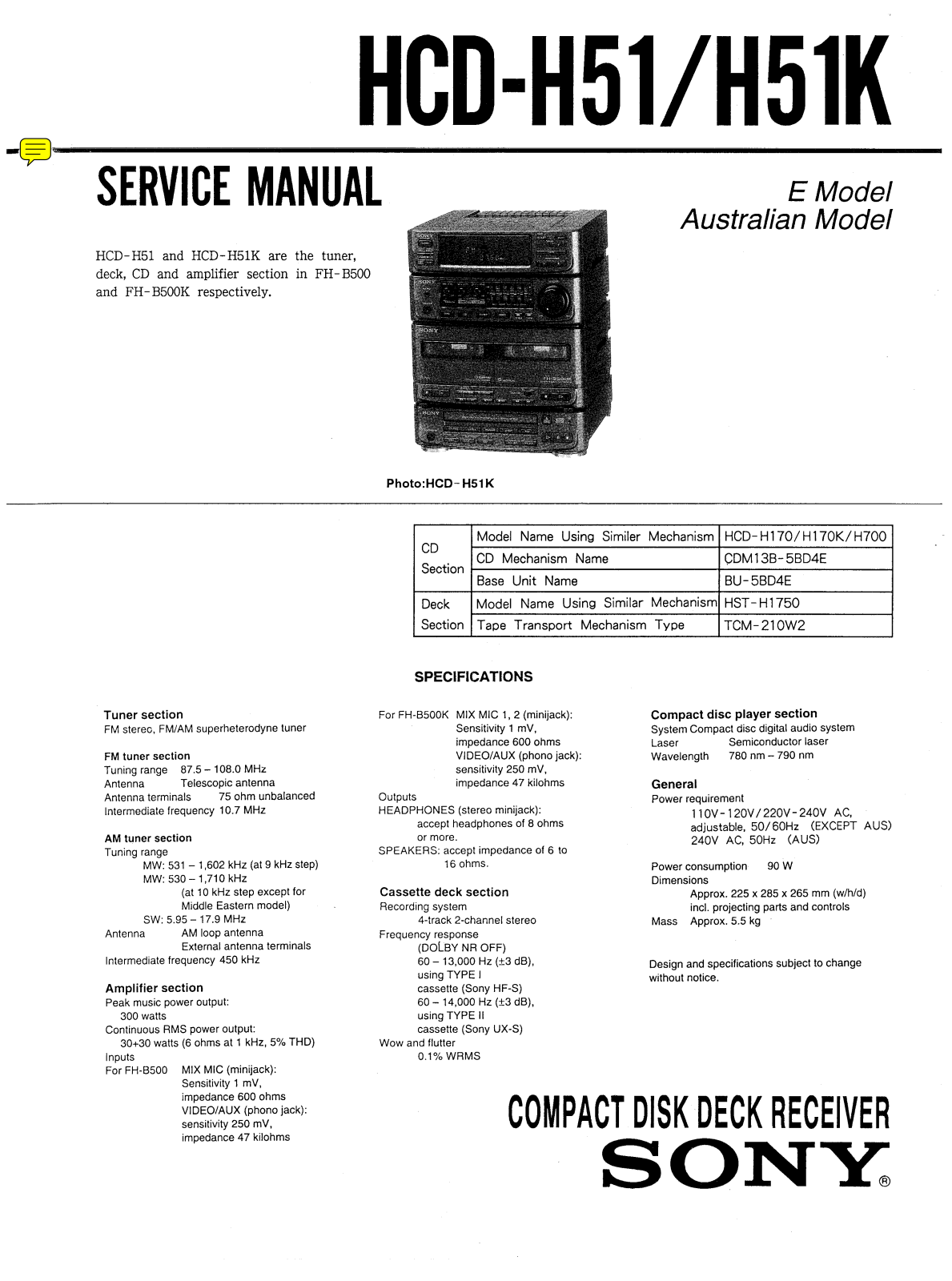 Sony HCD H51, HCD H51K Service Manual