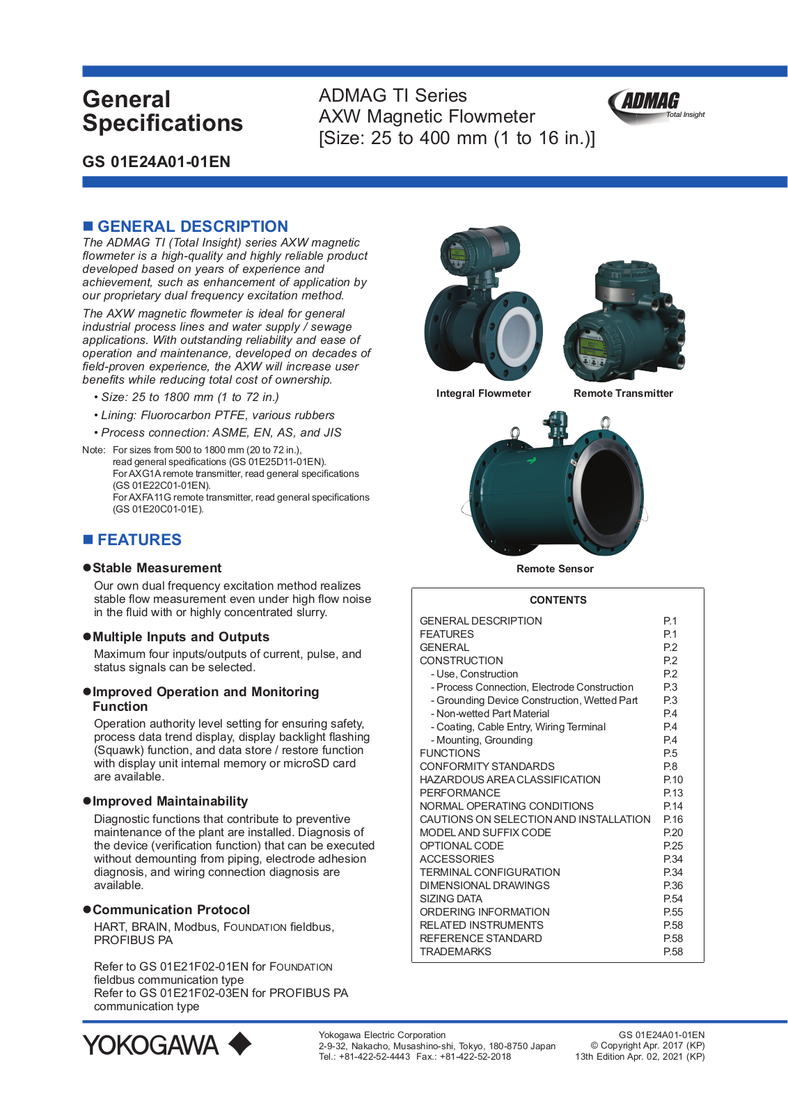 ADMAG TI General Specifications