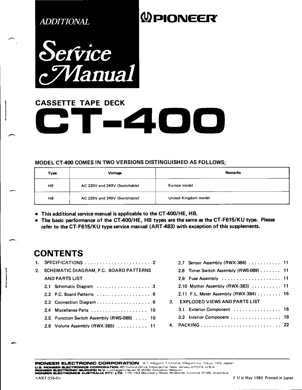 Pioneer CT-400 Service manual