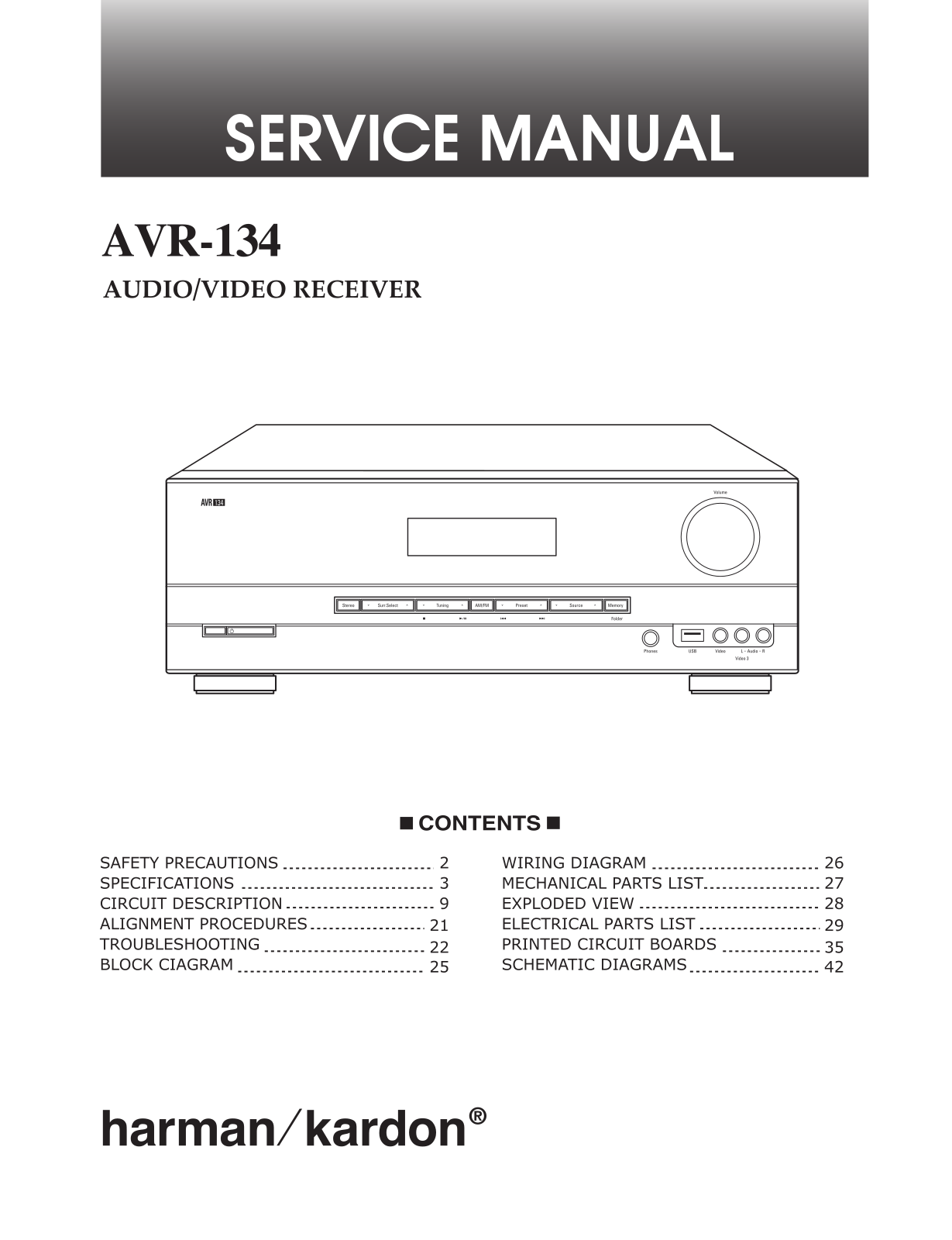 Harman Kardon AVR-134 Service Manual