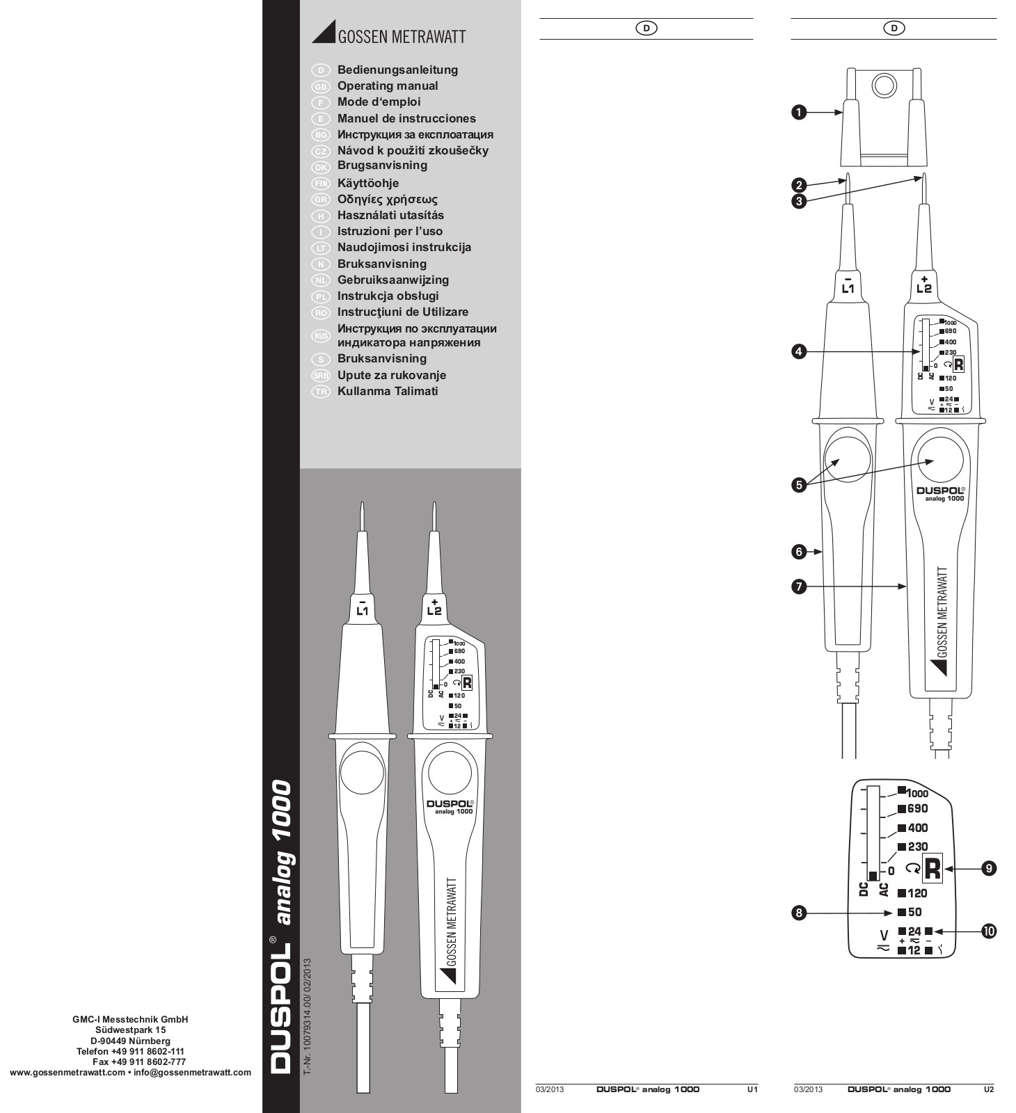 Gossen Metrawatt DUSPOL  analog 1000 Operating Instructions