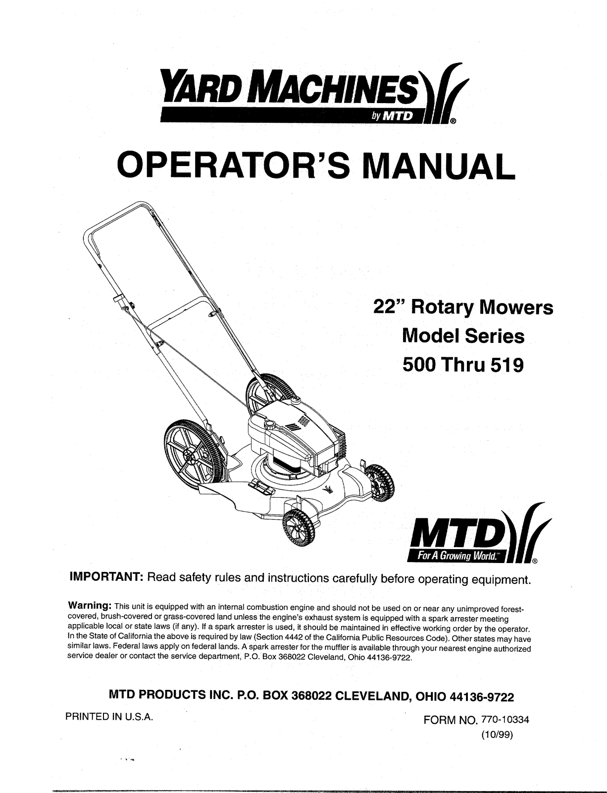 Yard Machines 500, 519 User Manual