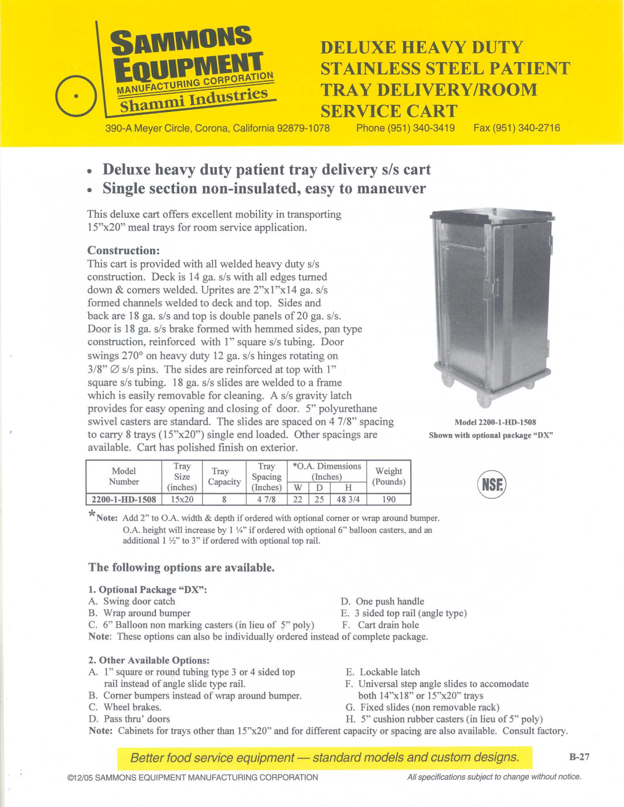 Sammons Equipment 2200-1-HD-1508 User Manual