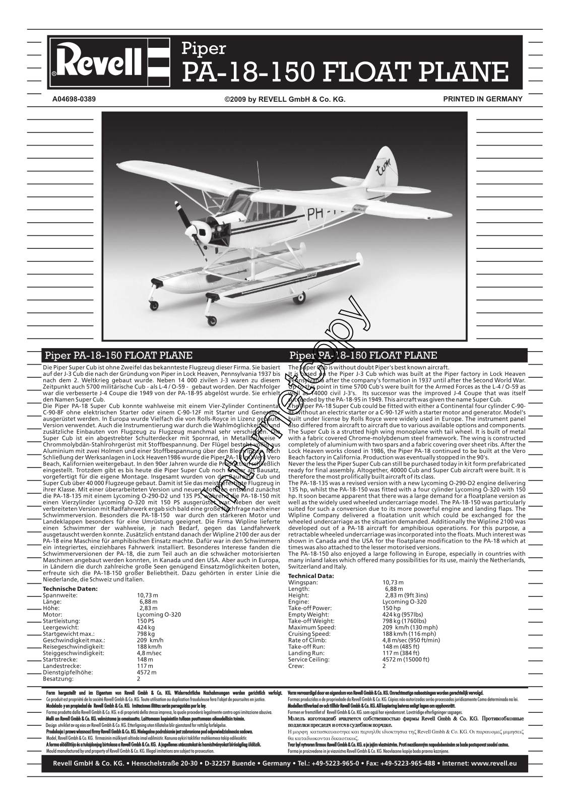 REVELL Piper PA-18 Float Plane User Manual