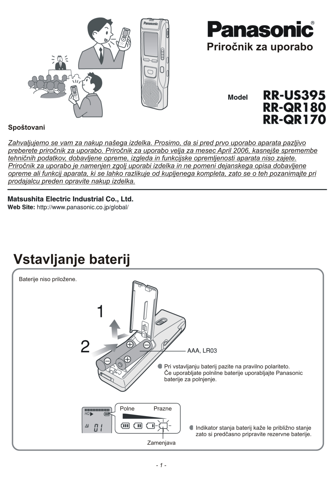 Panasonic RR-US395, RR-QR180, RR-QR170 User Manual