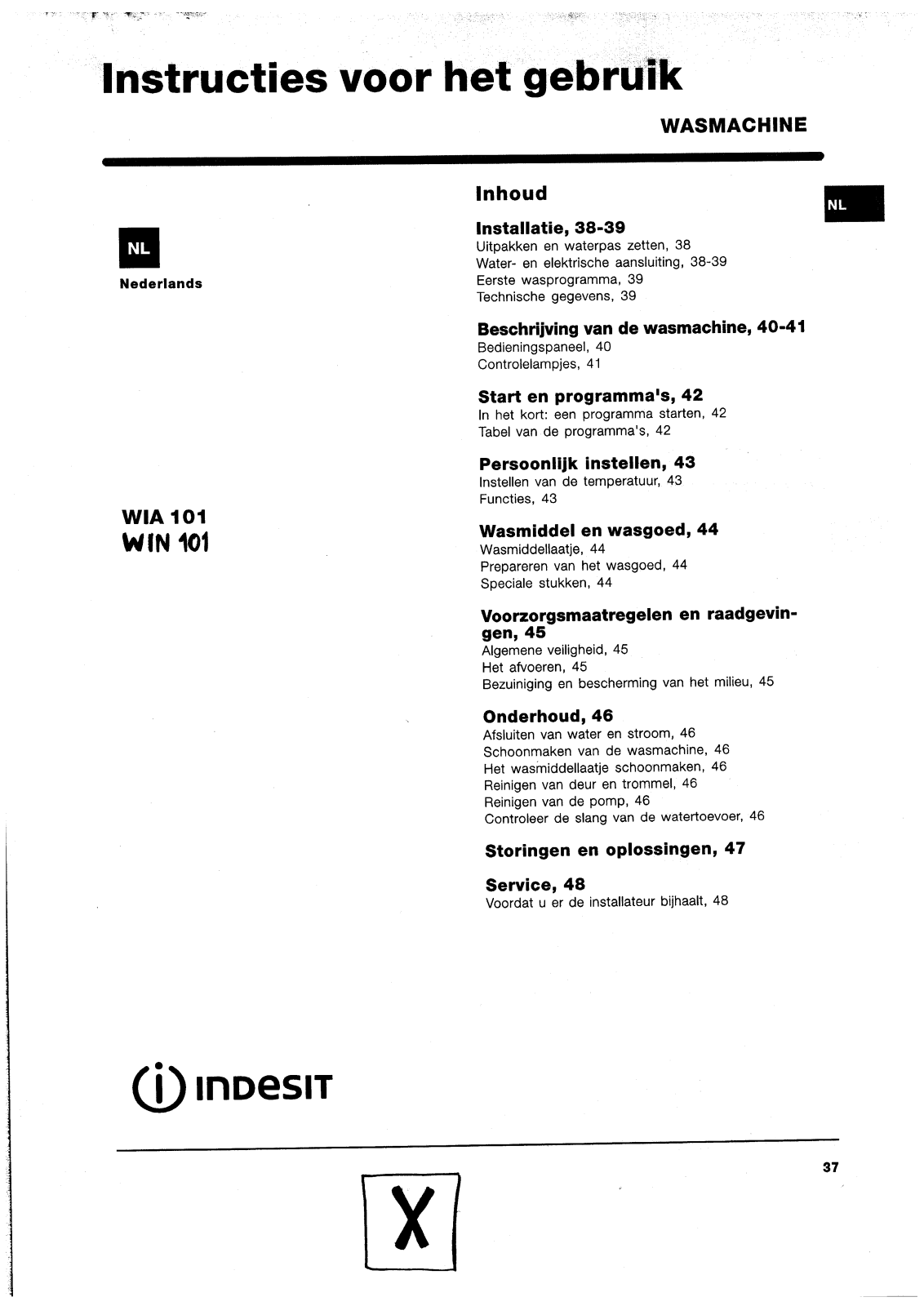 INDESIT WIN101 User Manual