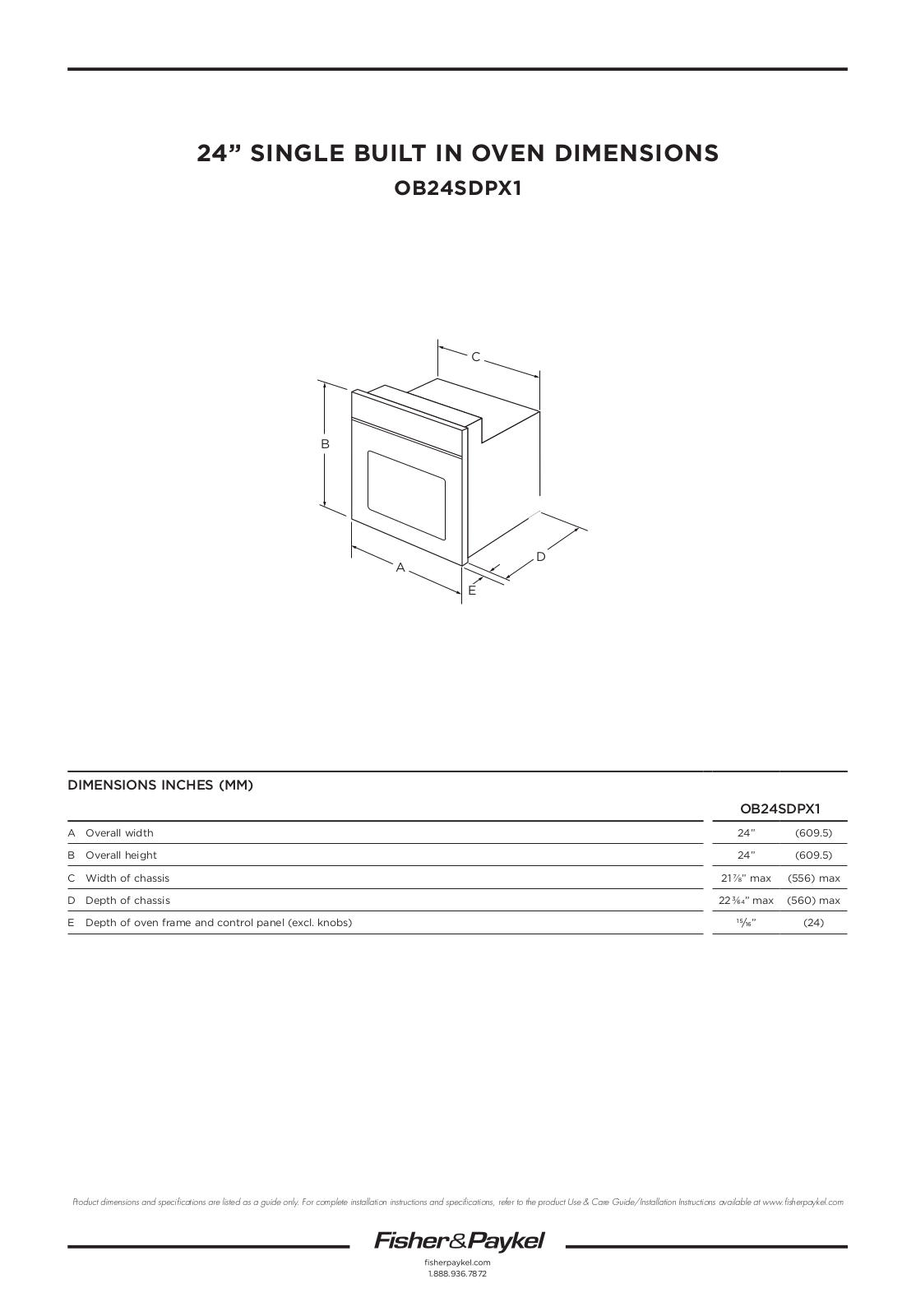 Fisher & Paykel OB24SDPX4 Installation Worksheet