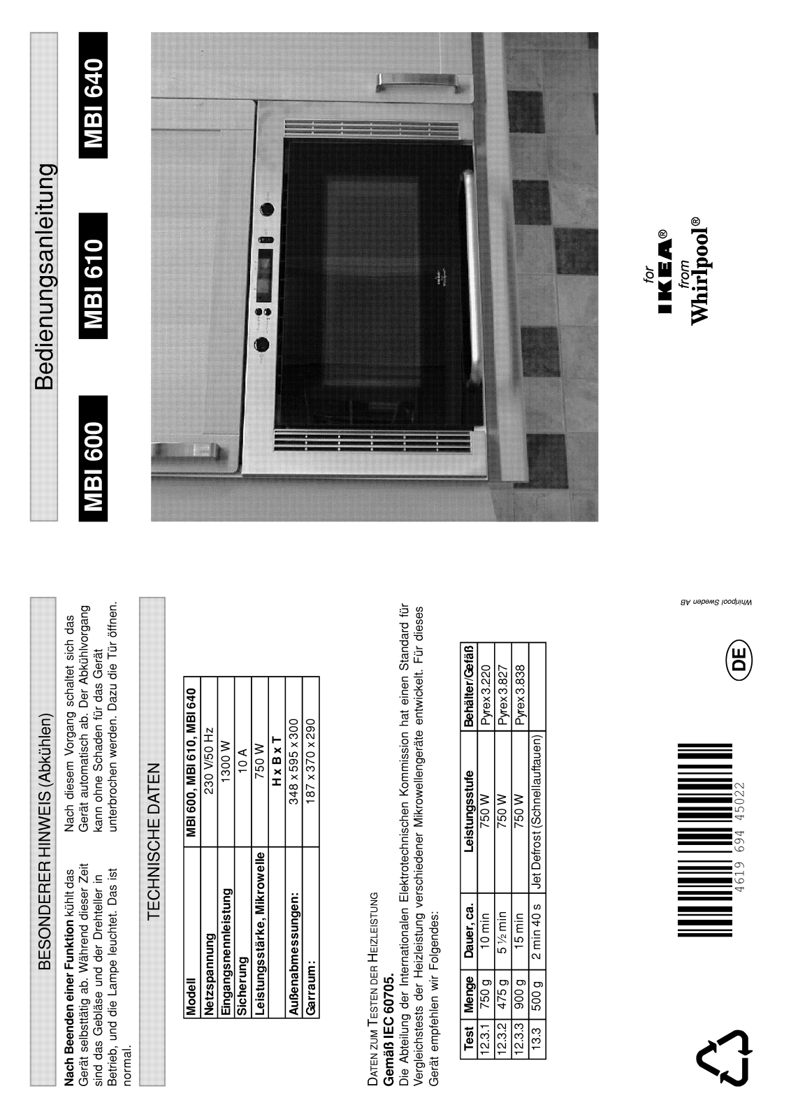 Whirlpool MBI 610 AN INSTRUCTION FOR USE