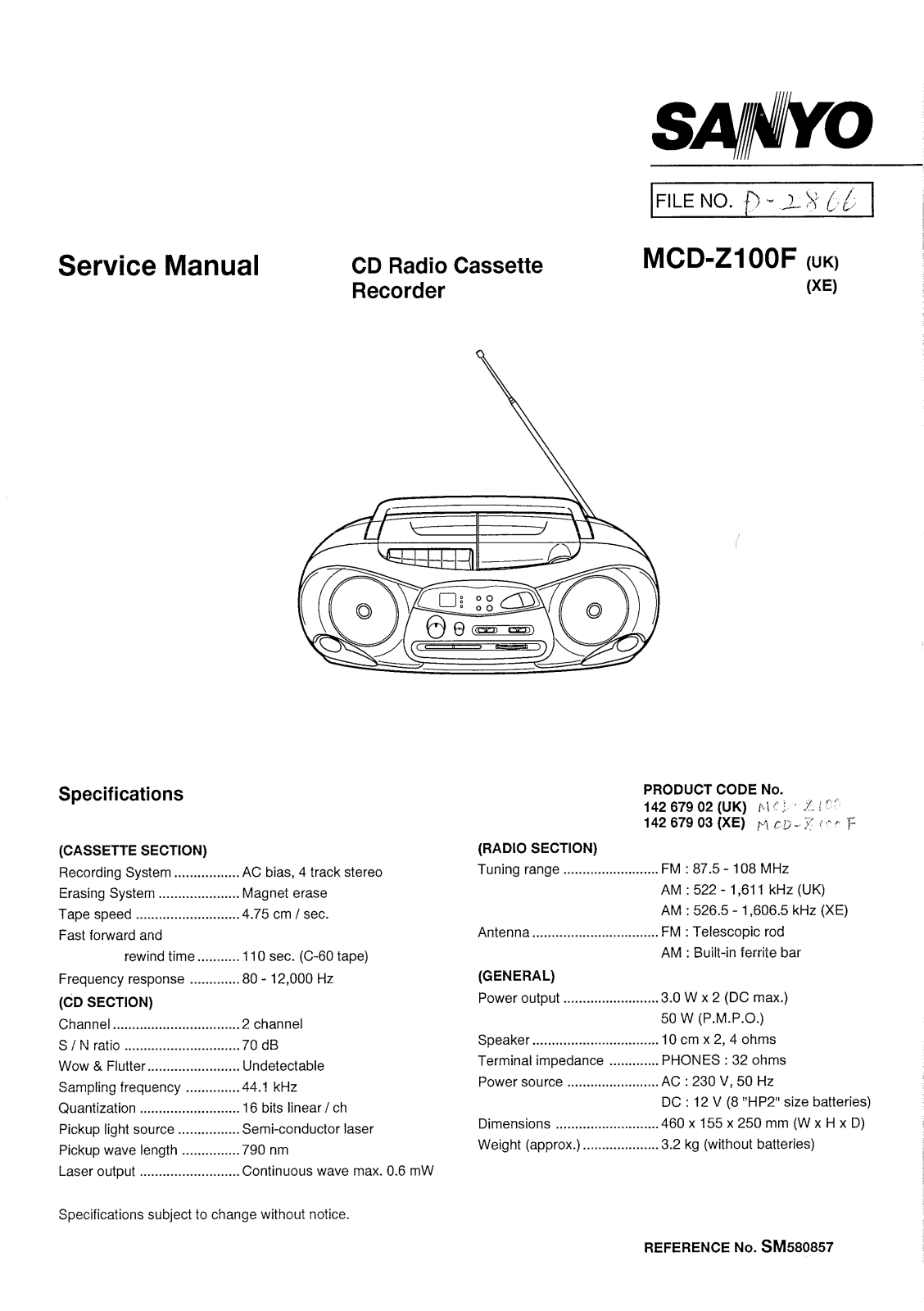 Sanyo MCD Z100F Service Manual